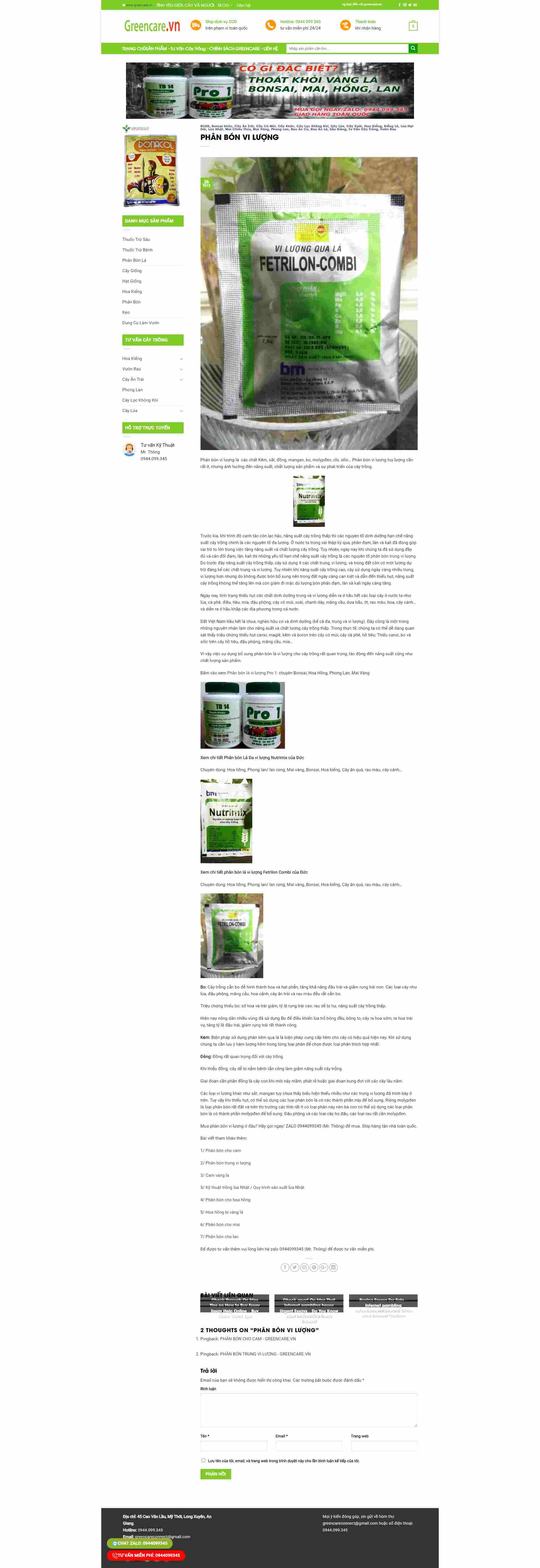 Thiết kế Website web phân bón vi lượng - greencarevn