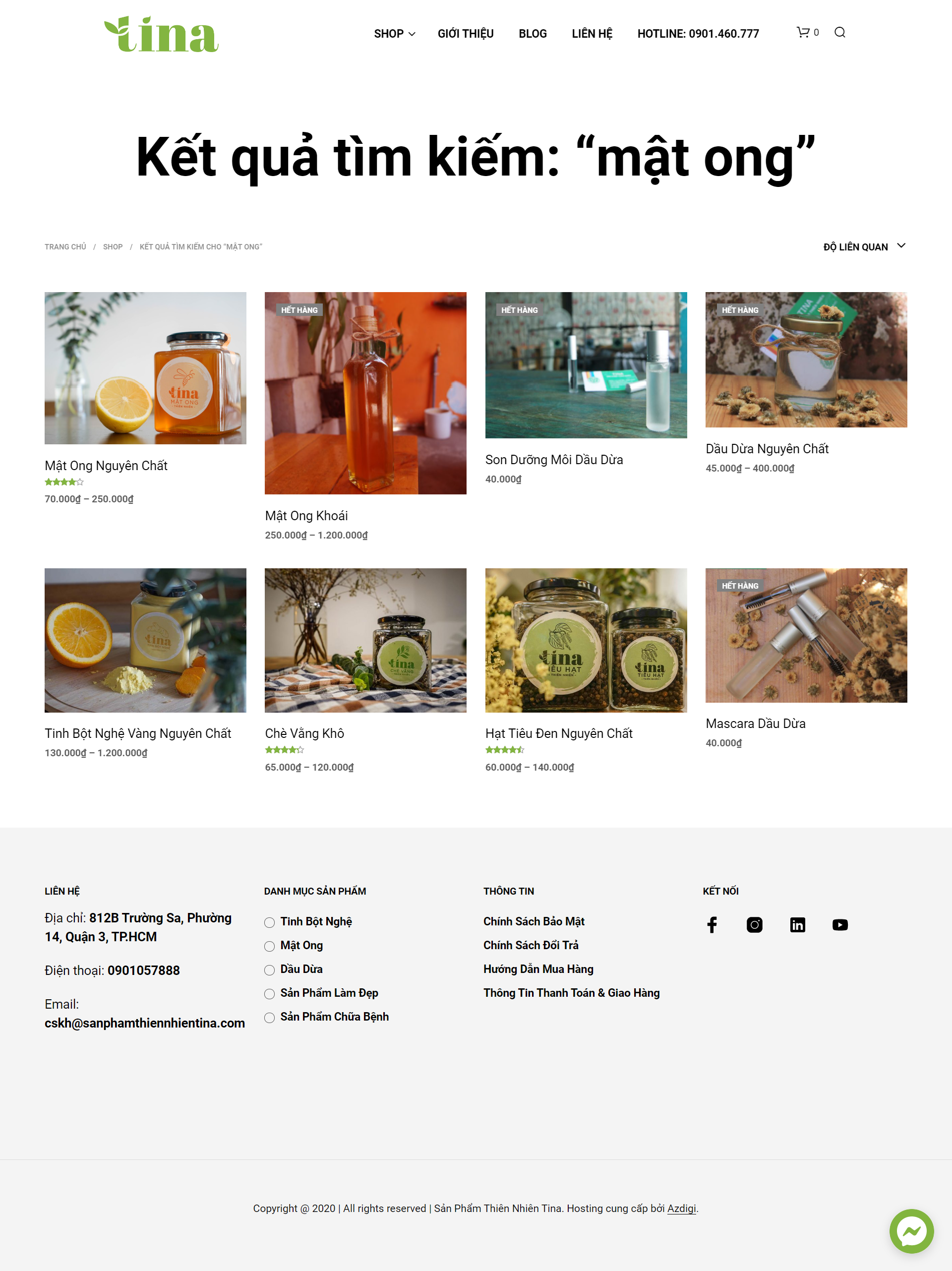 Thiết kế Website Web mật ong thiên nhiên - sanphamthiennhientinacom