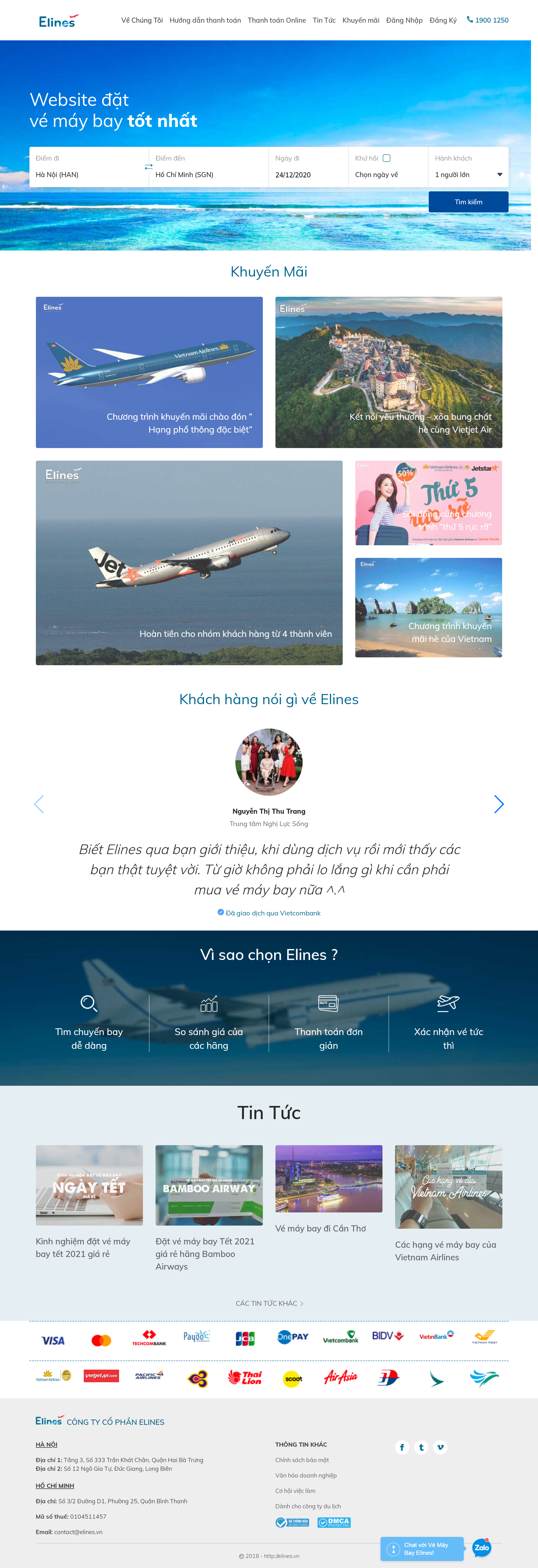 Thiết kế Website Web đặt vé máy bay trực tuyến - wwwelinesvn