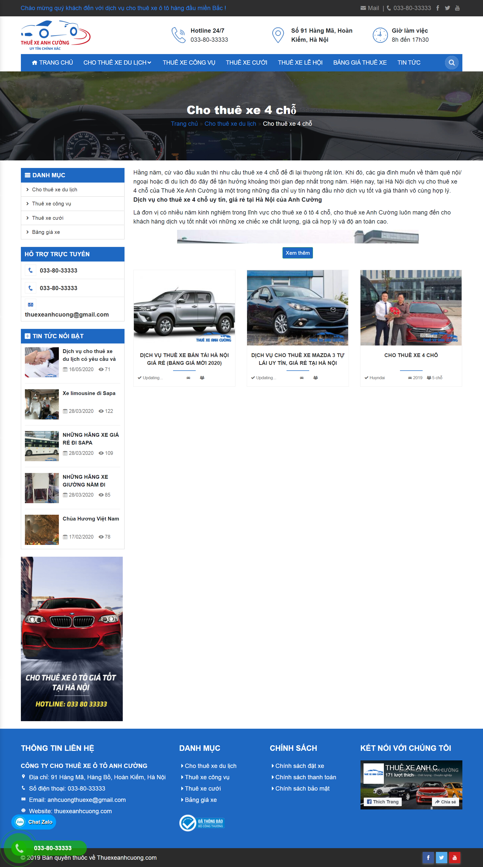 Thiết kế Website Web cho thuê xe ô tô - thuexeanhcuongcom