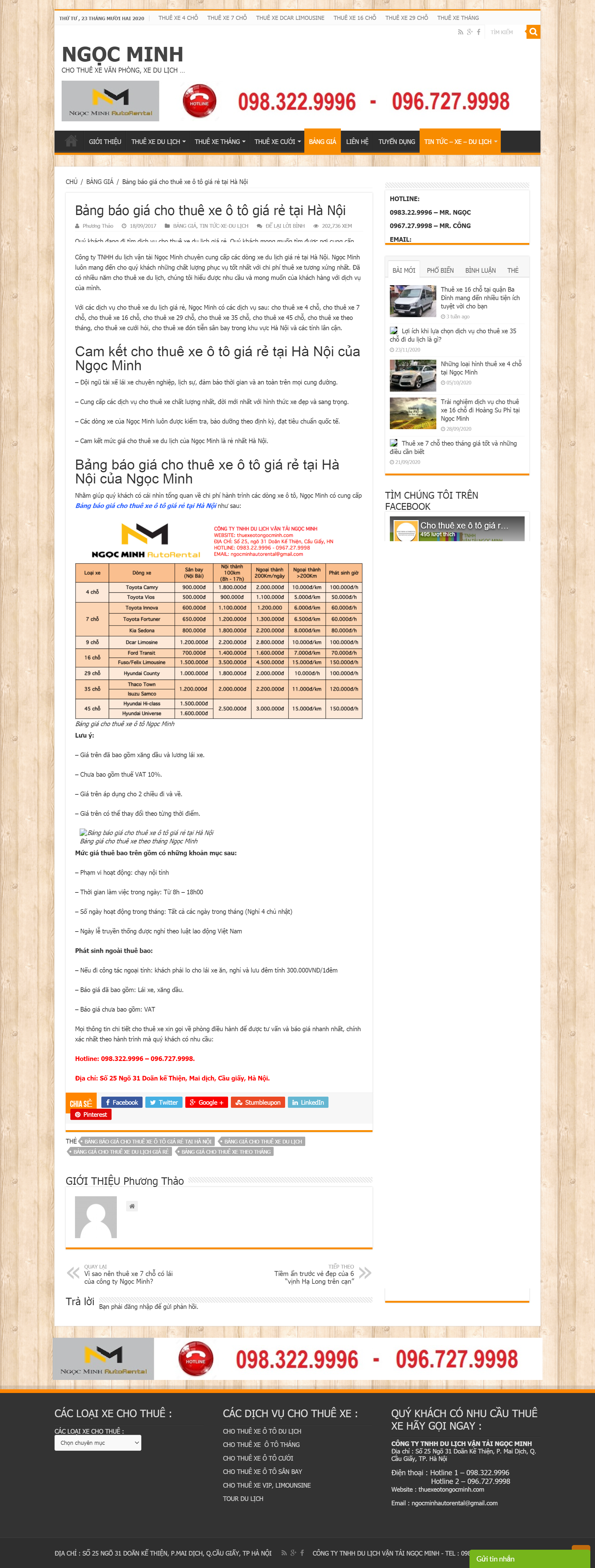 Thiết kế Website Web cho thuê xe ô tô - thuexeotongocminhcom