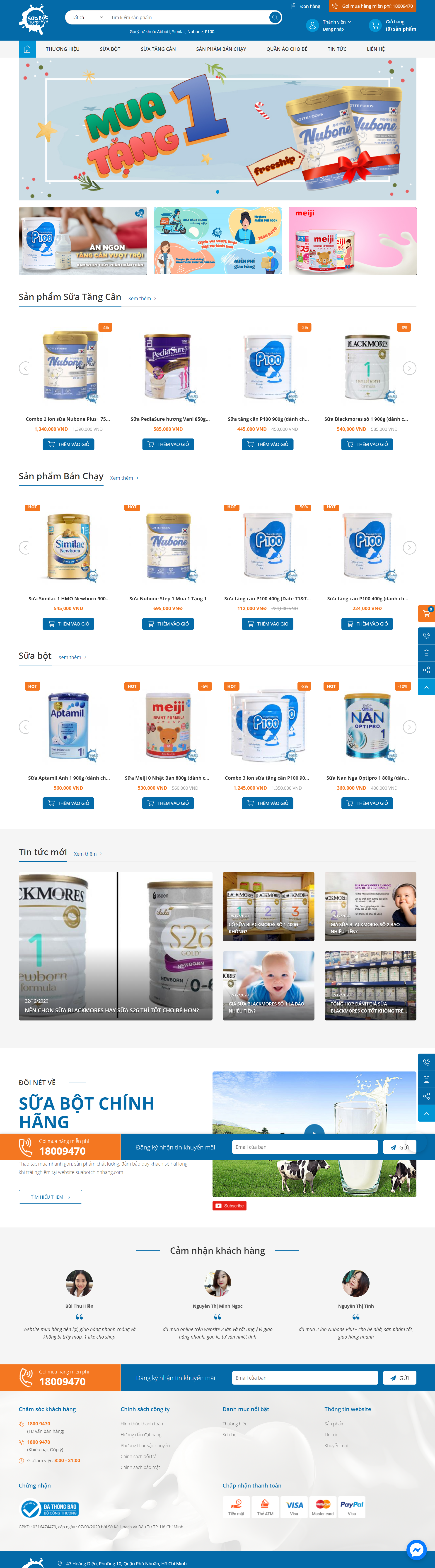 Thiết kế Website web phân phối sữa - suabotchinhhangcom