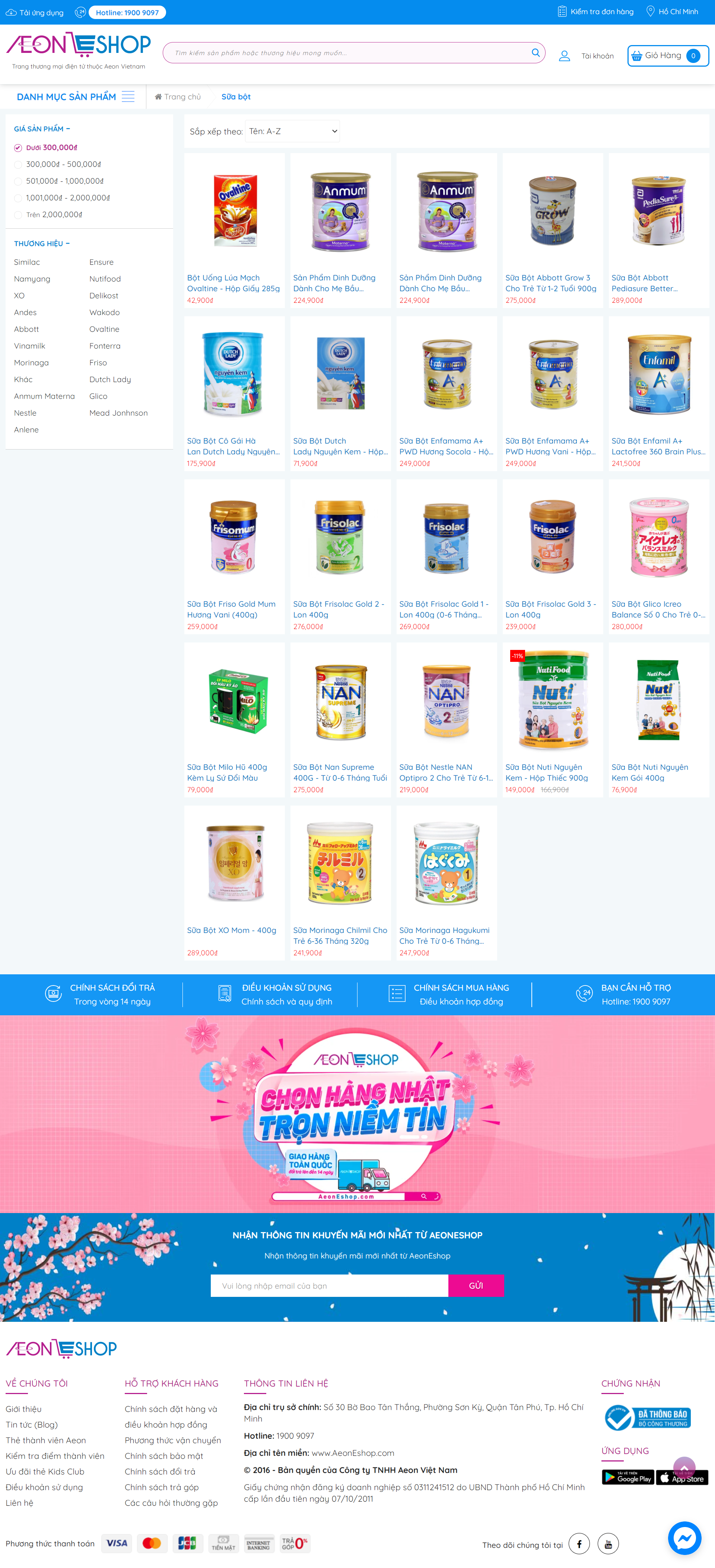 Thiết kế Website web phân phối sữa - aeoneshopcom