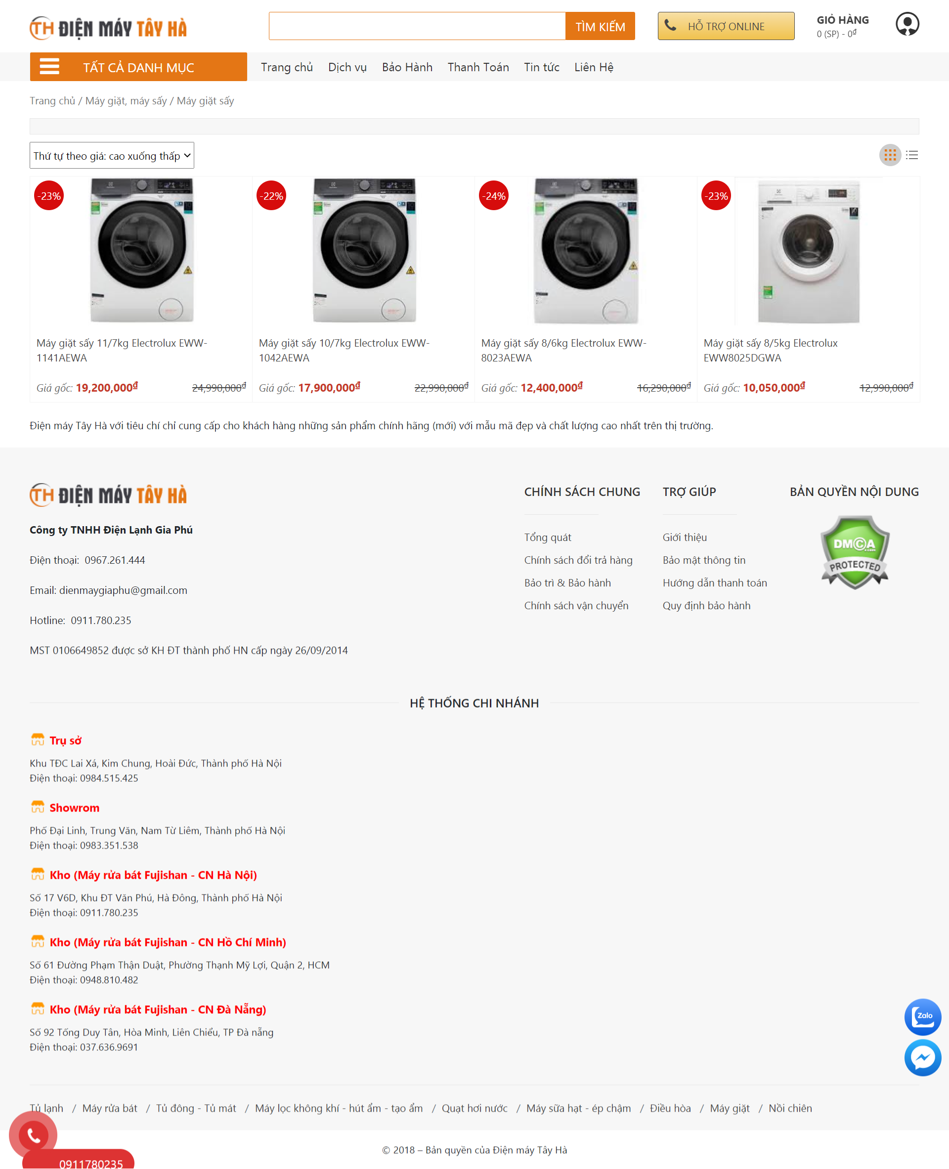 Thiết kế Website web máy giặt - dienmaytayhacomvn