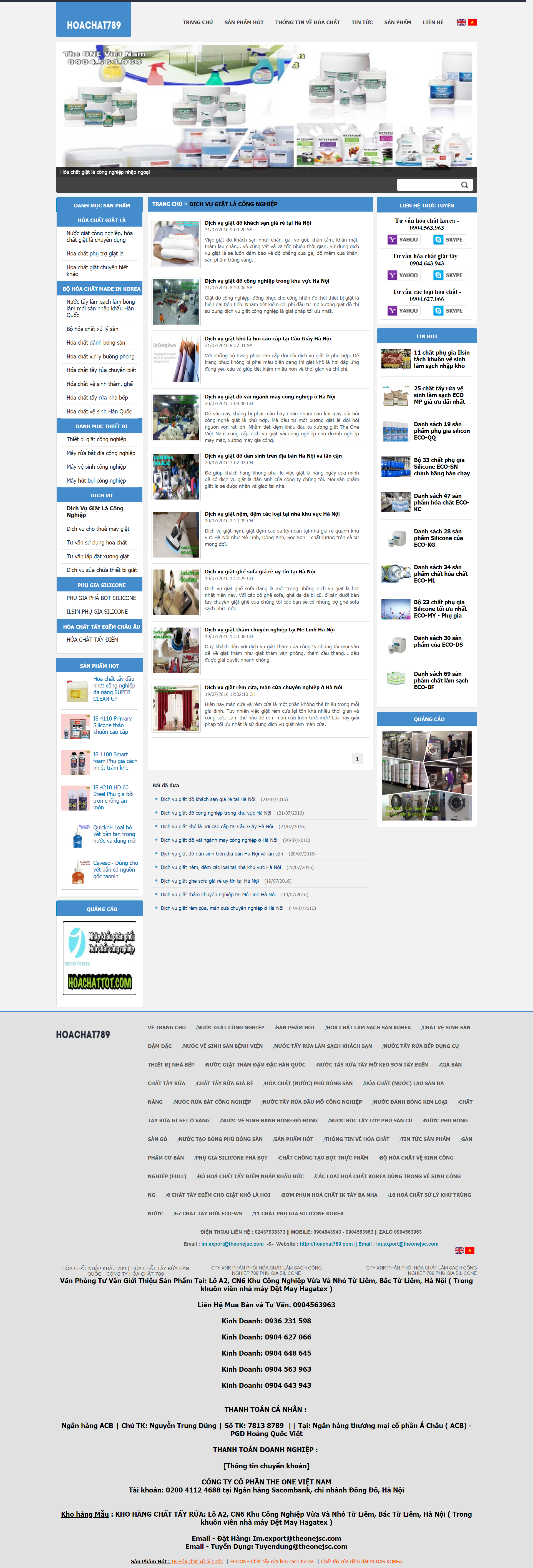 Thiết kế Website web giặt là công nghiệp - hoachat789com