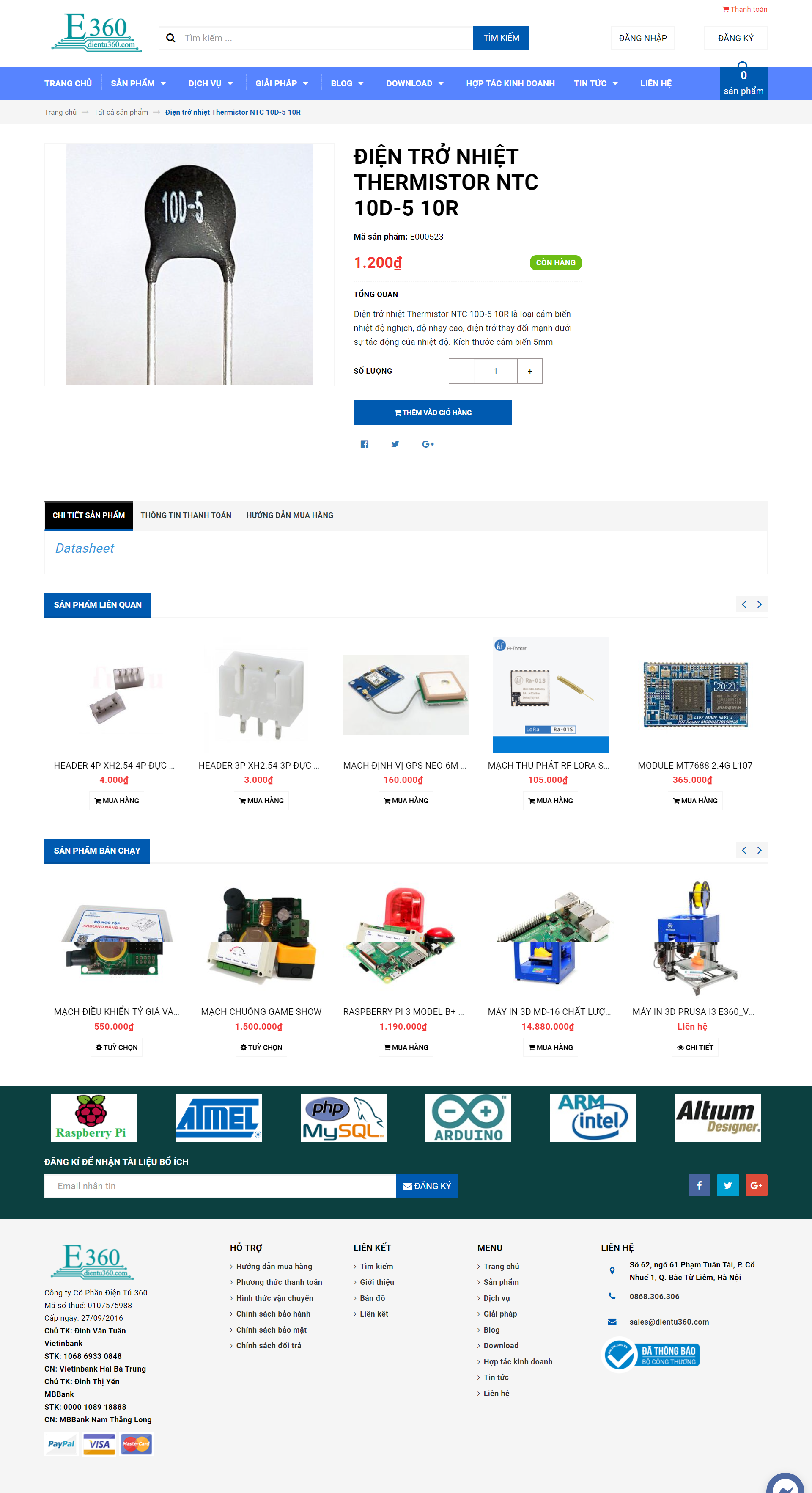 Thiết kế Website web điện trở nhiệt - dientu360com