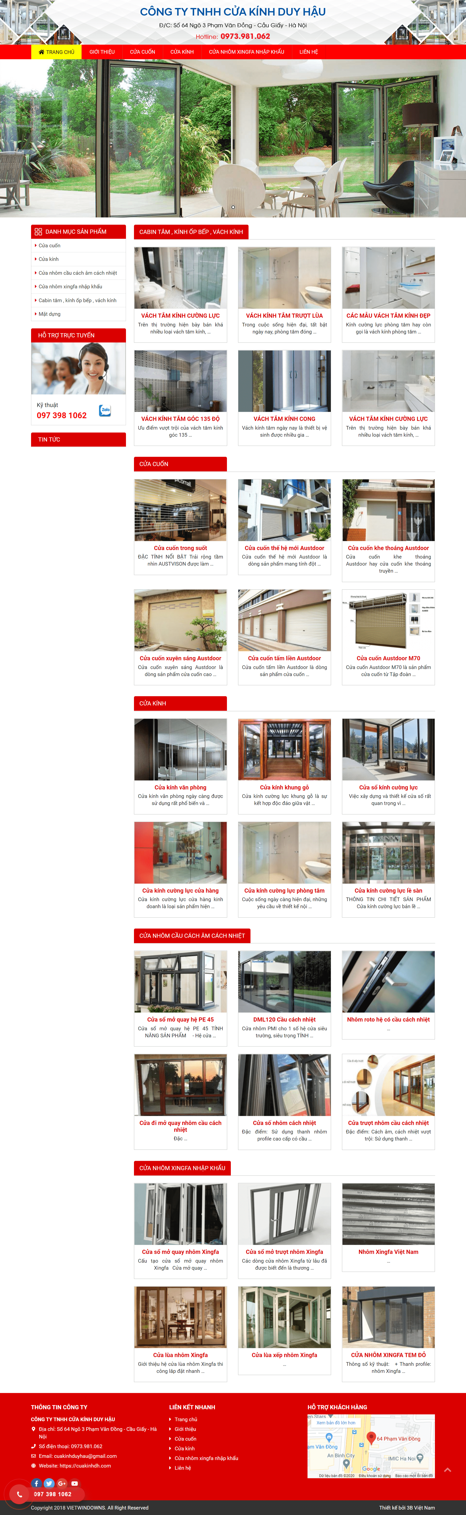 Thiết kế Website web phòng tắm kính - cuakinhdhcom