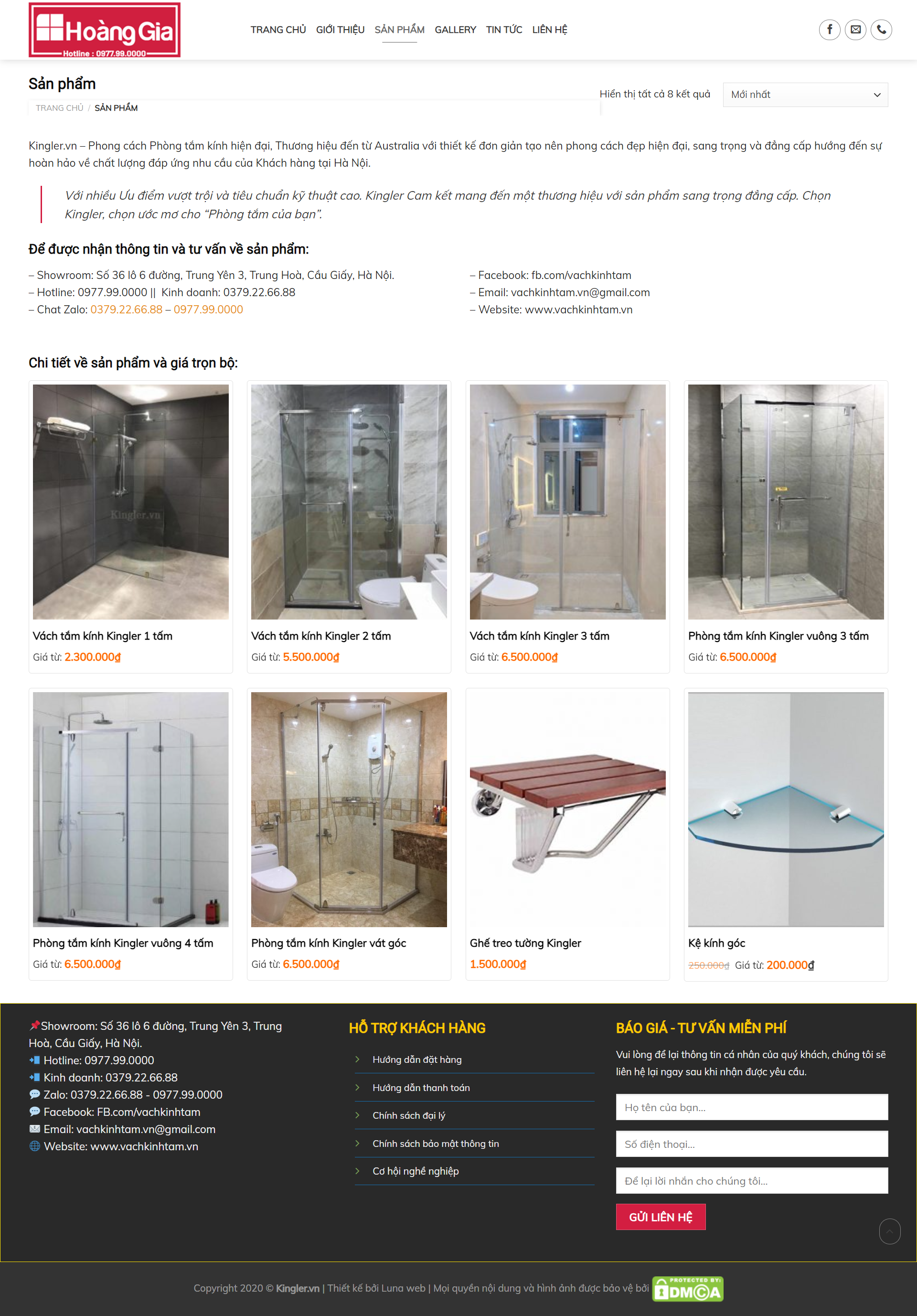 Thiết kế Website web phòng tắm kính - vachkinhtamvn