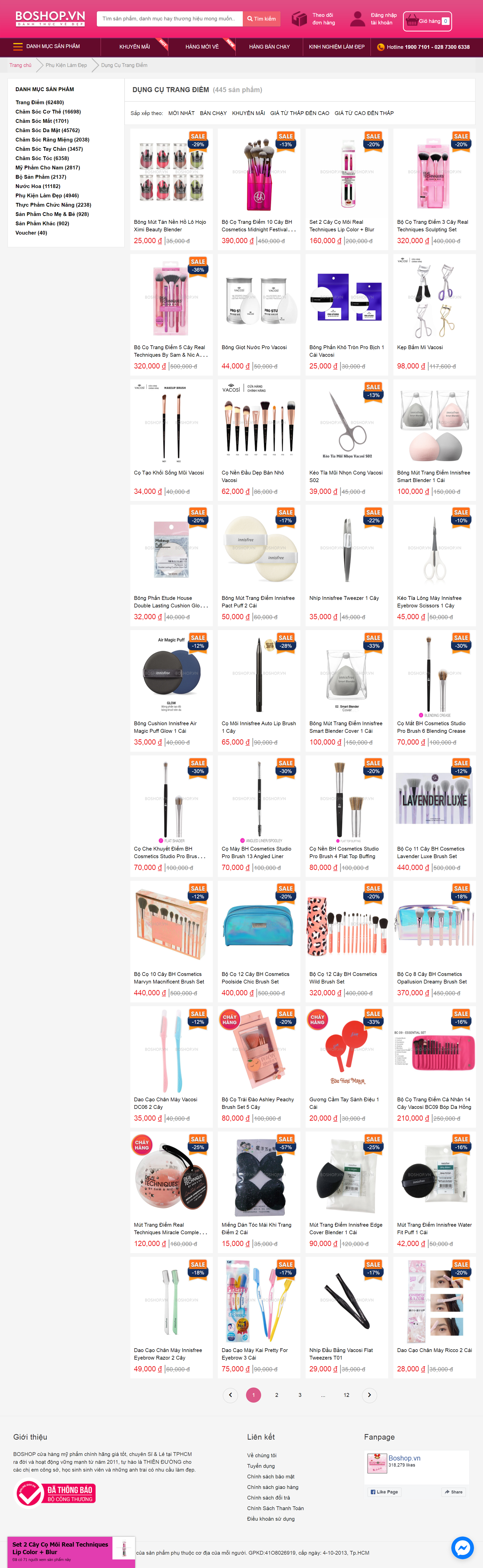Thiết kế Website web dụng cụ trang điểm - wwwboshopvn