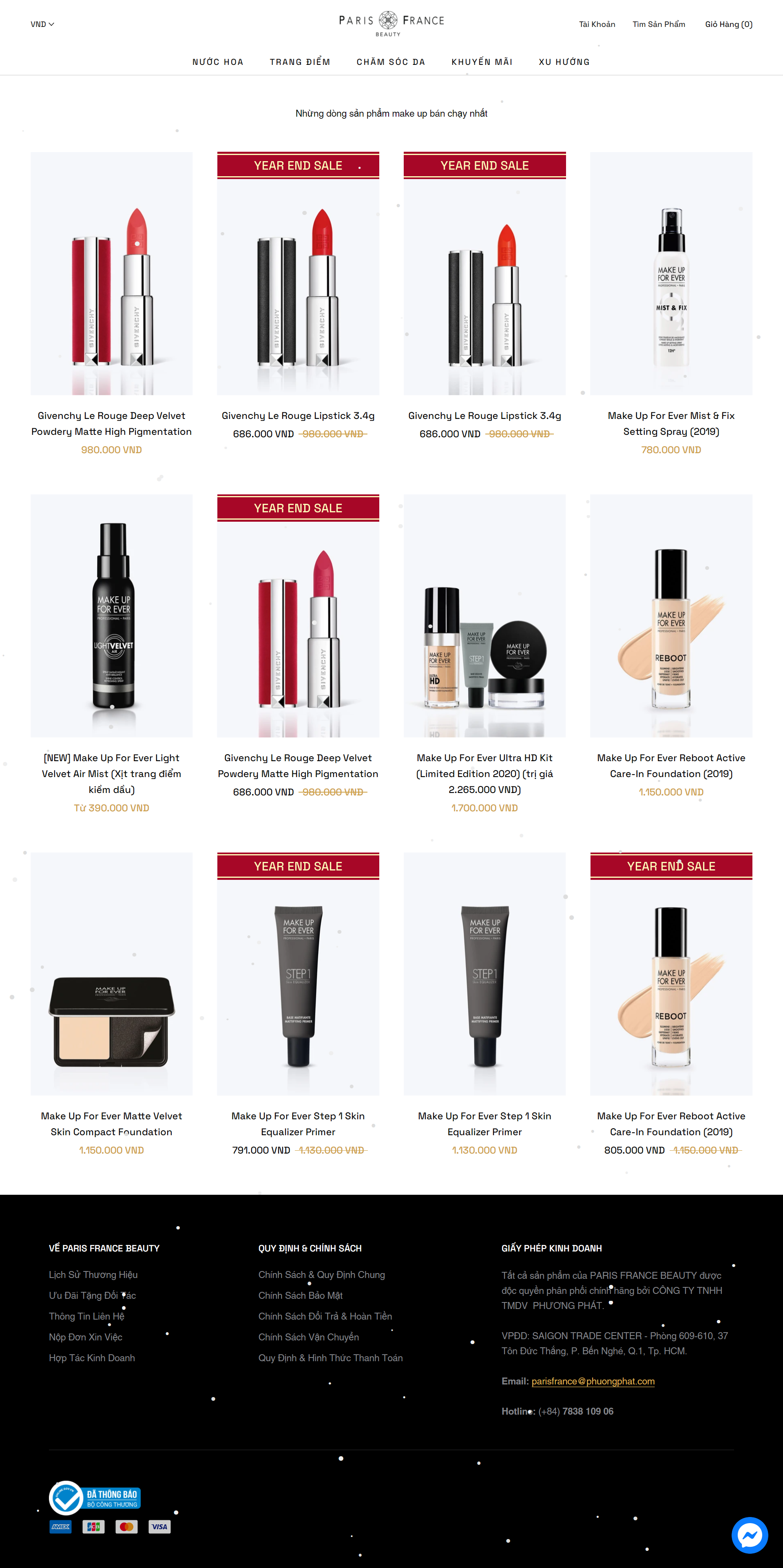 Thiết kế Website web dụng cụ trang điểm - parisfrancebeautycom
