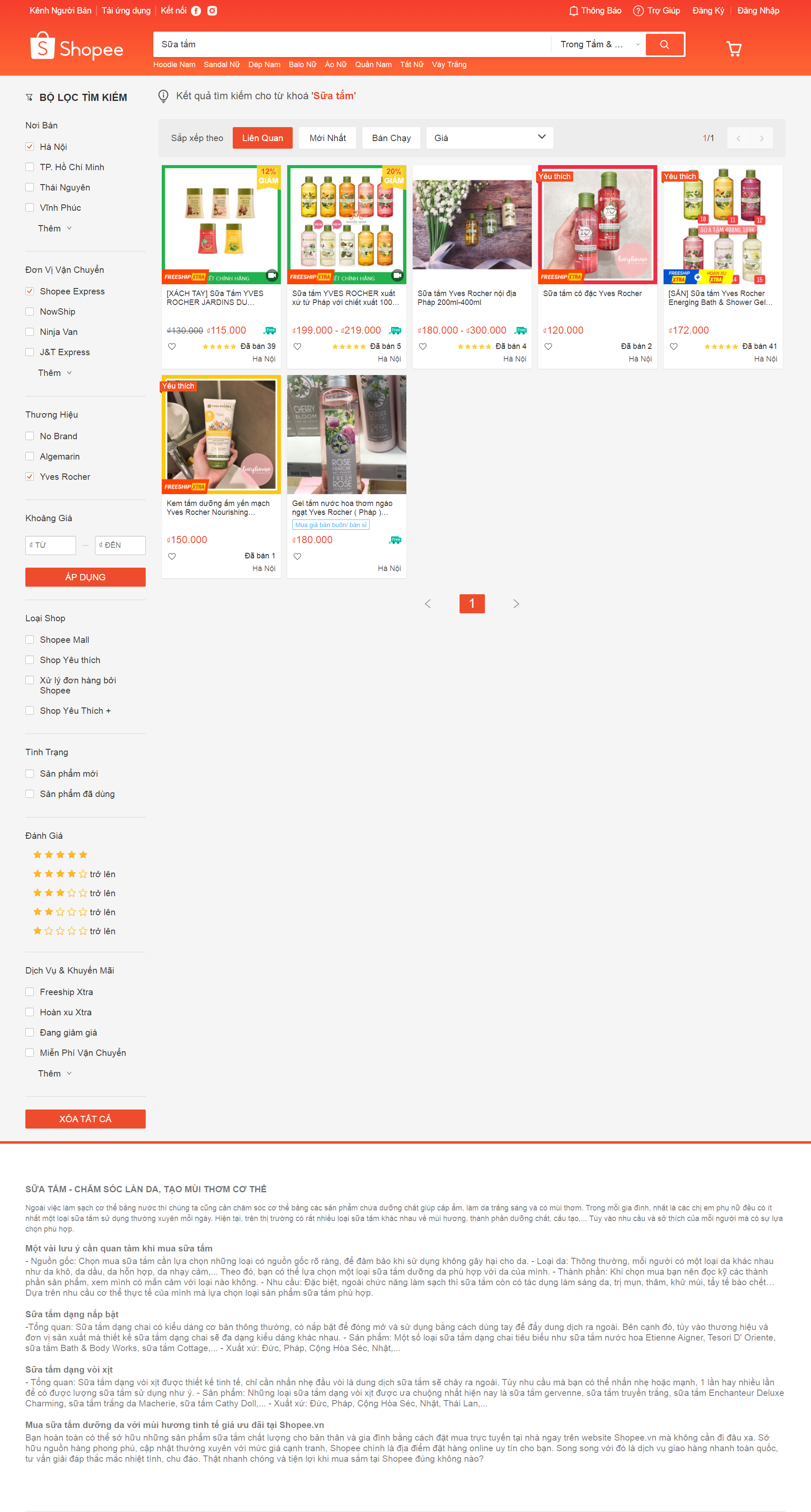 Thiết kế Website web bán sữa tắm - shopeevn