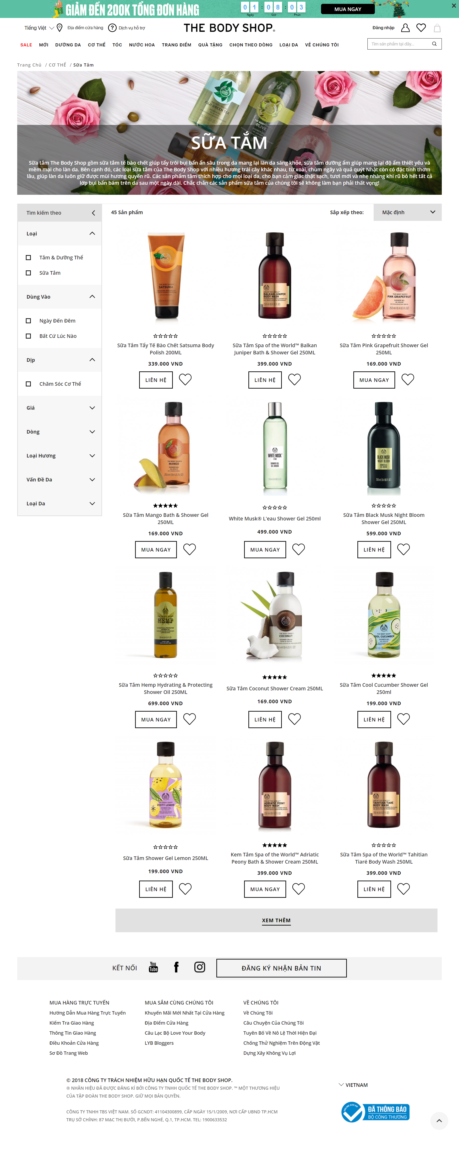 Thiết kế Website web bán sữa tắm - wwwthebodyshopcomvn