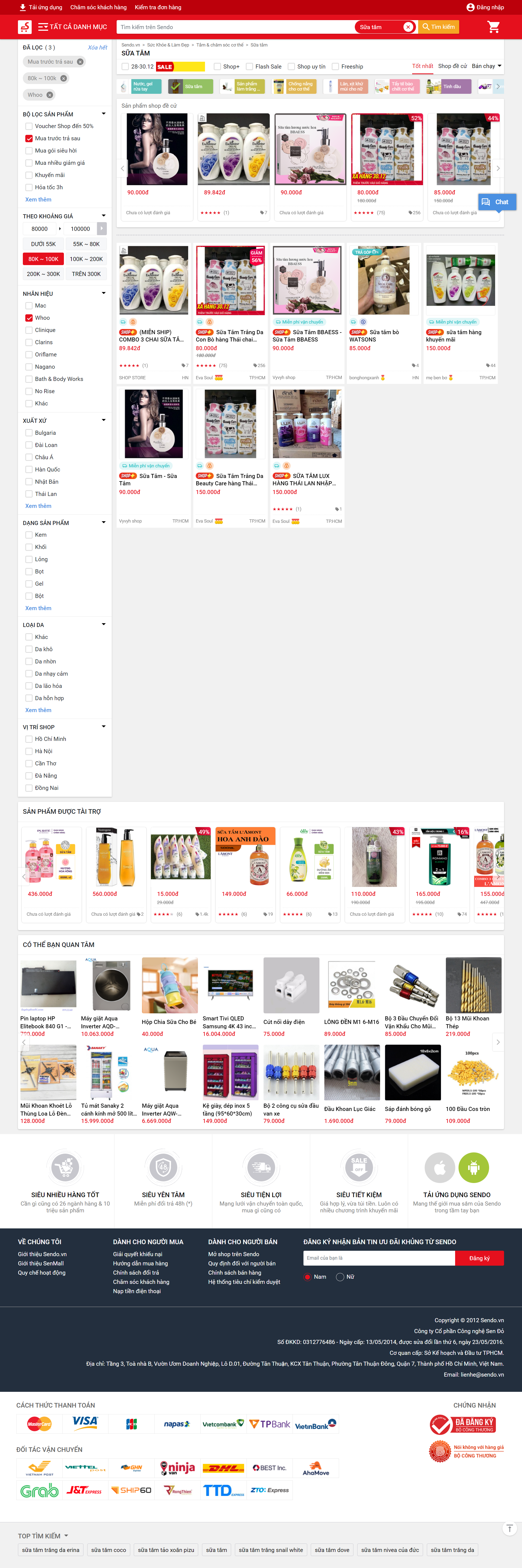 Thiết kế Website web bán sữa tắm - wwwsendovn