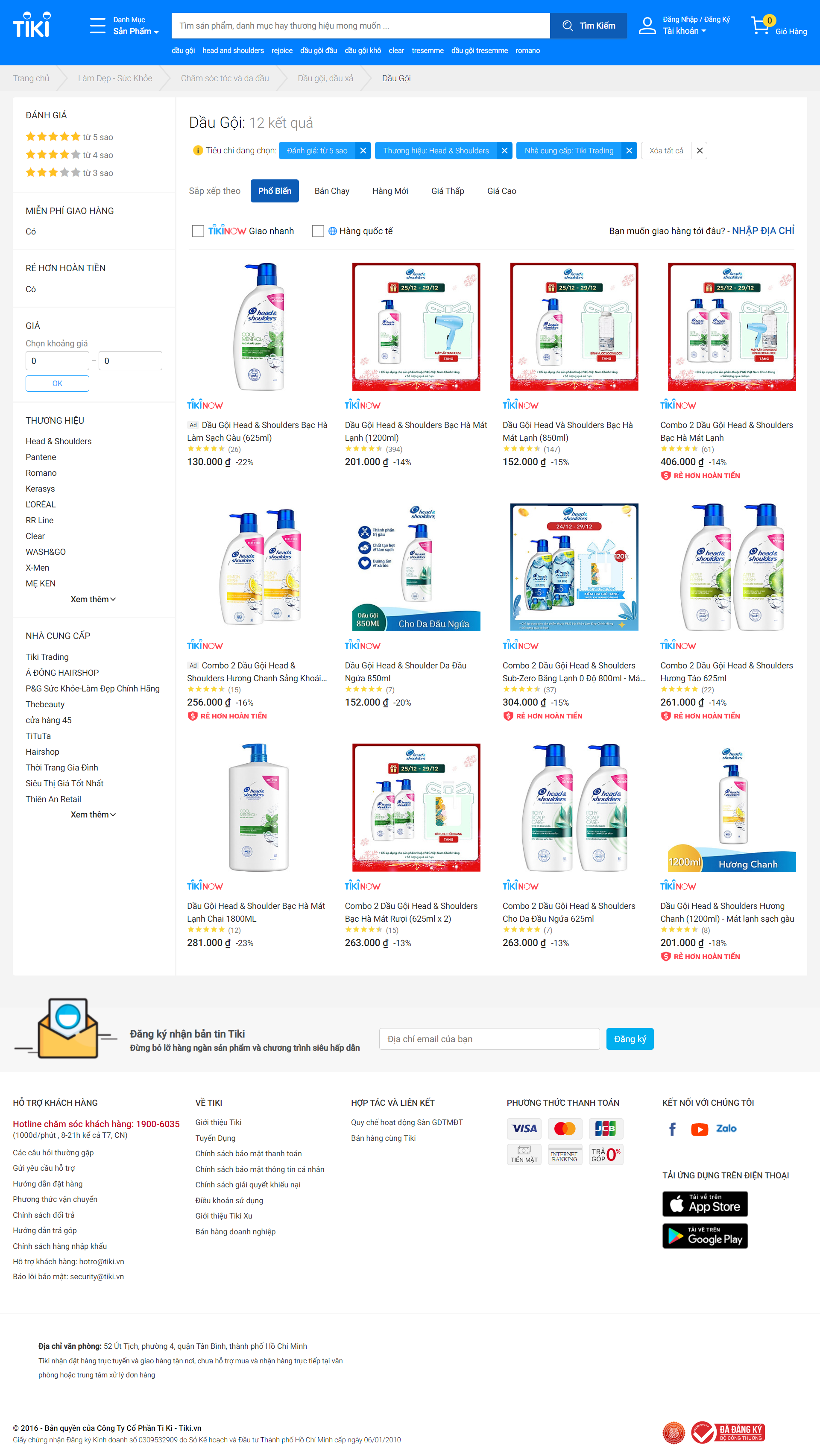 Thiết kế Website web dầu gội đầu - tikivn