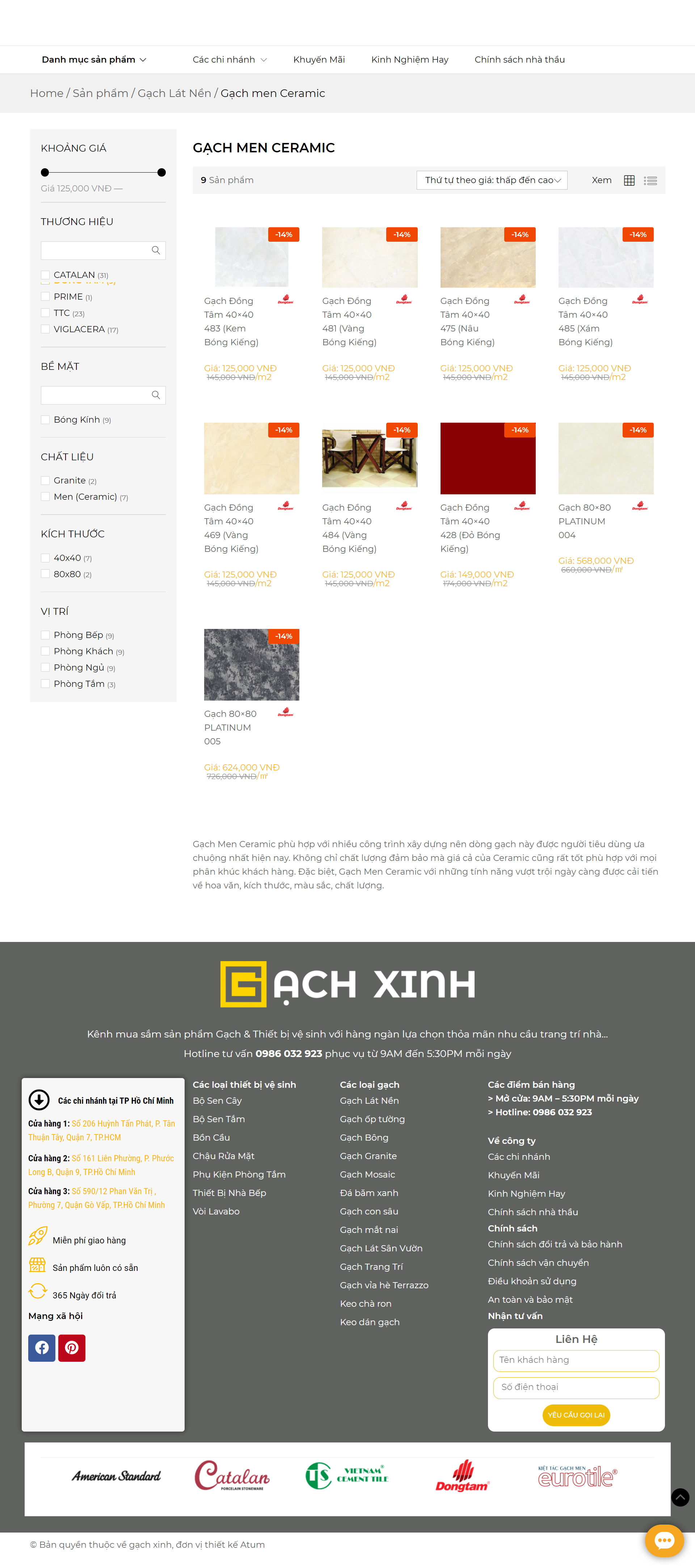 Thiết kế Website web gạch ốp men - gachxinhcom