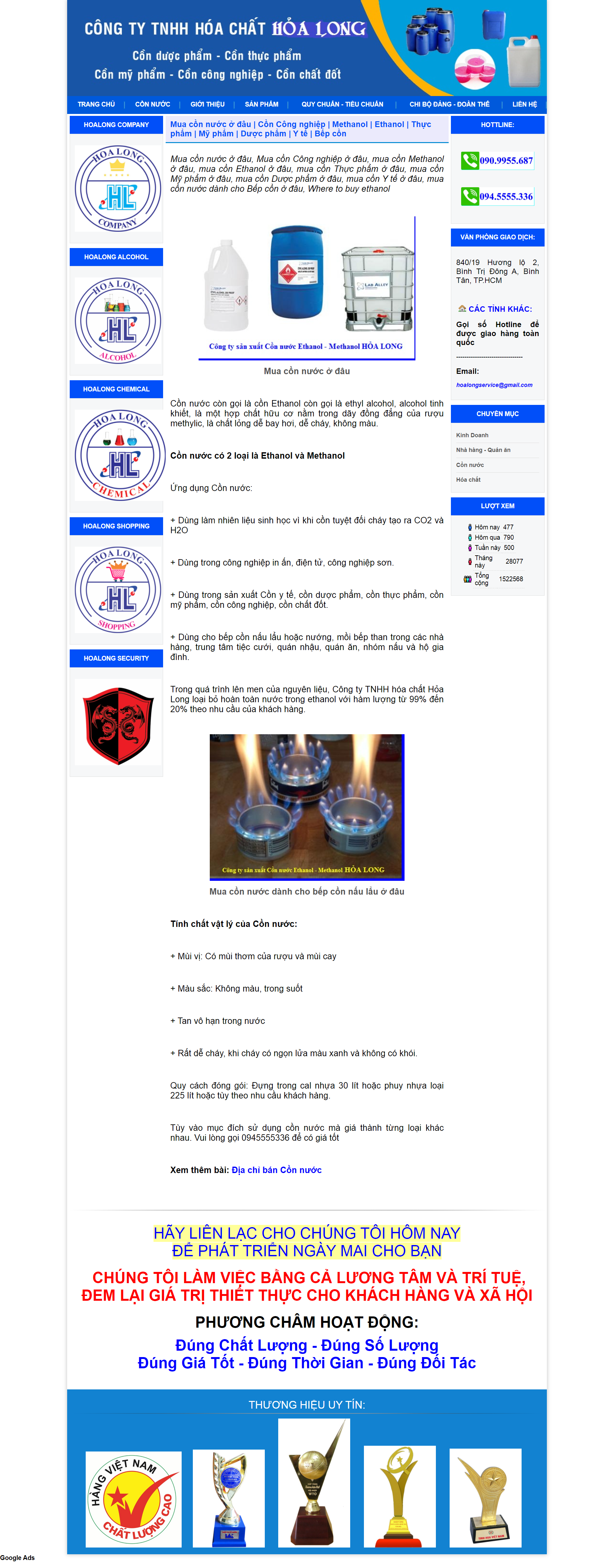 Thiết kế Website web cồn tinh khiết - conthachconnuoccom