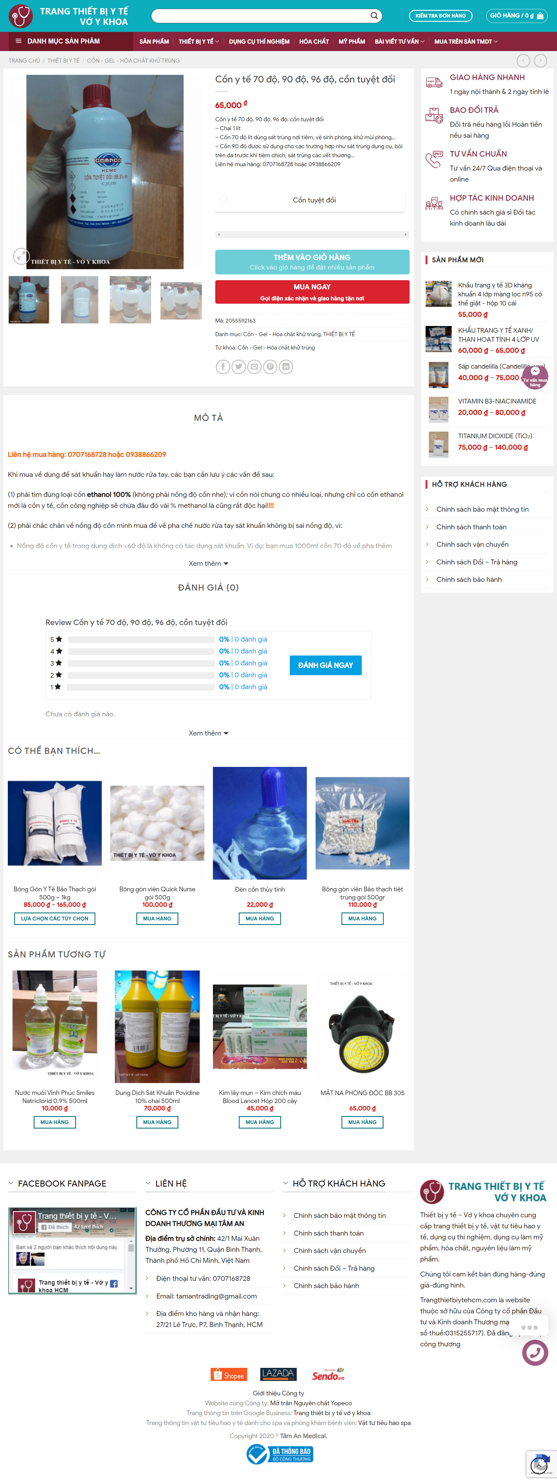 Thiết kế Website web cồn sát khuẩn - trangthietbiytehcmcom