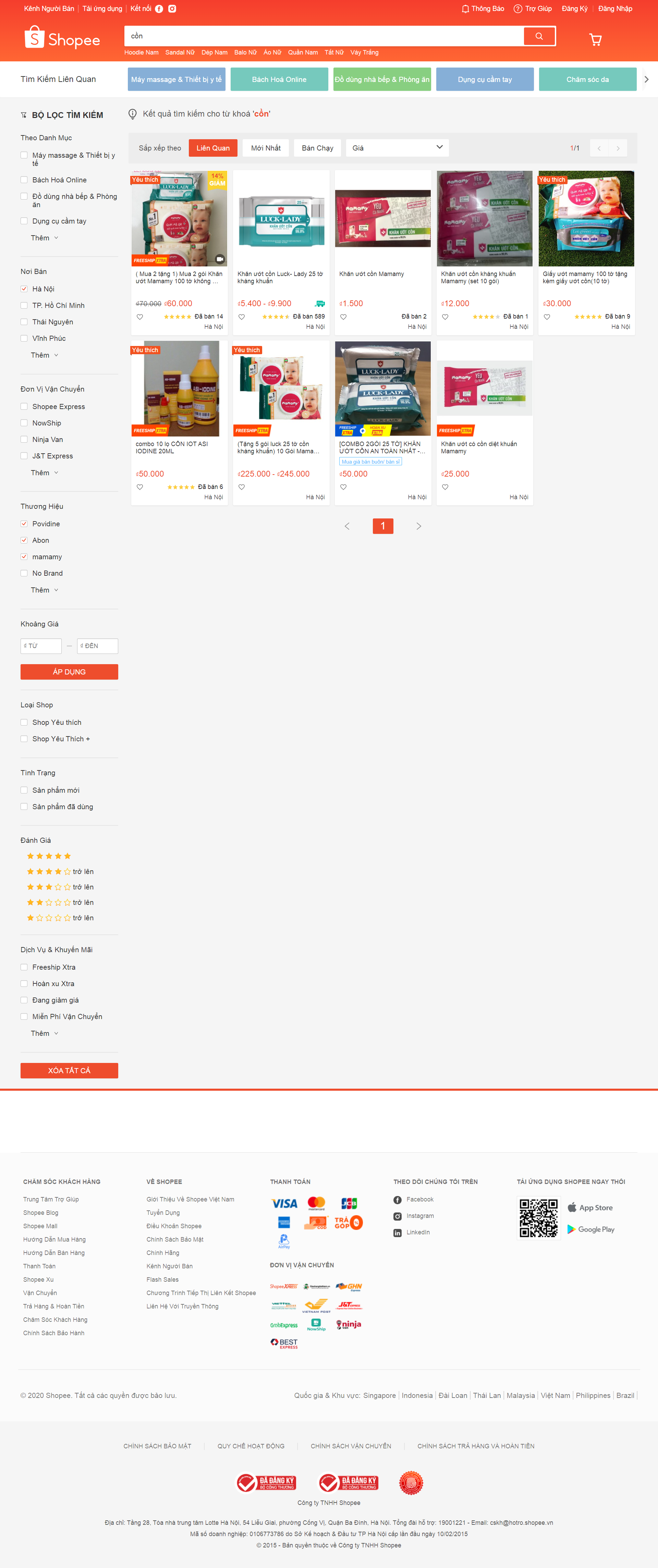 Thiết kế Website web cồn sát khuẩn - shopeevn