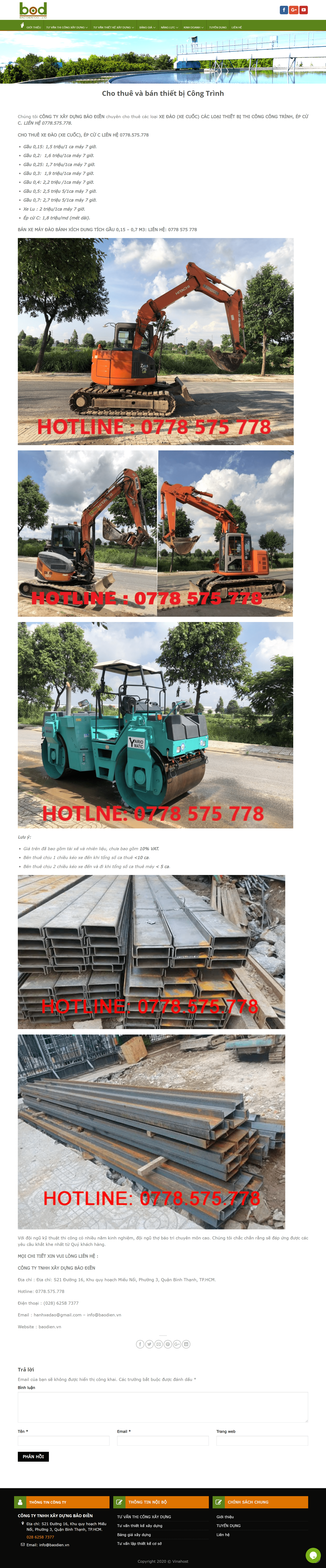 Thiết kế Website web cho thuê xe công trình - baodienvn