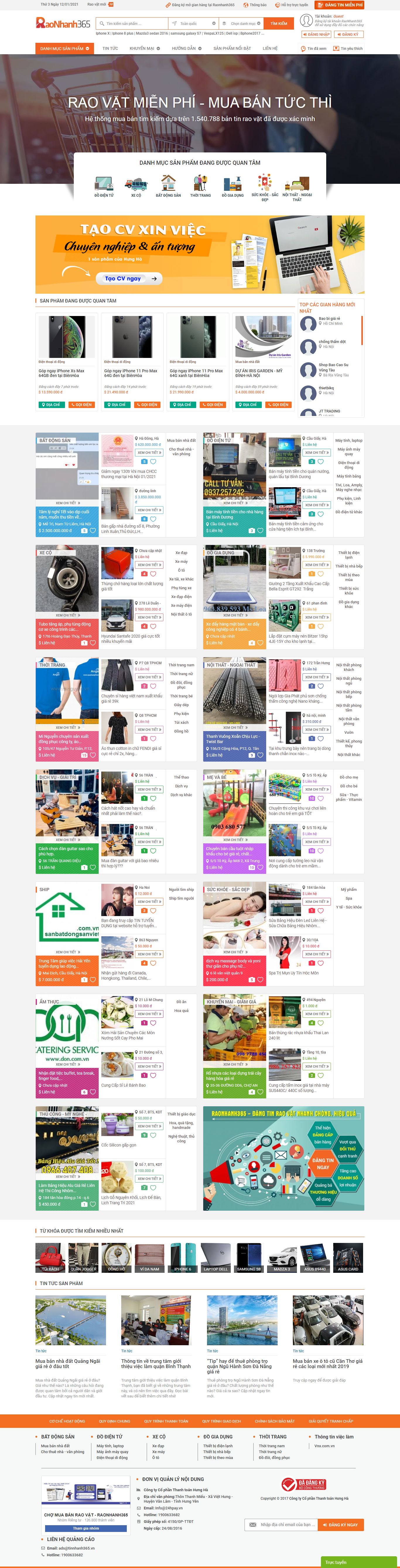 Thiết kế Website Web rao thuê - raonhanh365vn