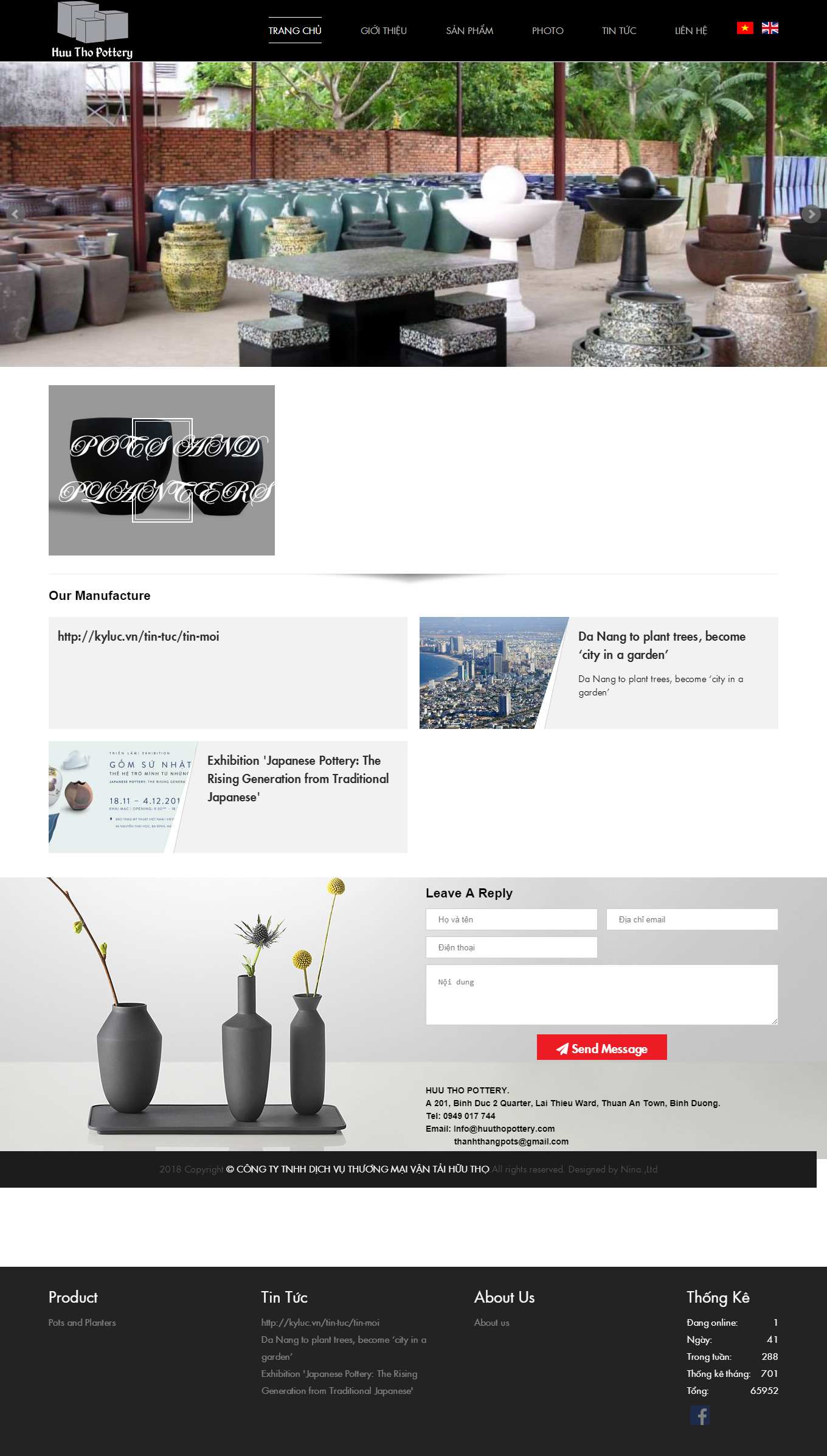 Thiết kế Website web gốm sứ trang trí - wwwhuuthopotterycom
