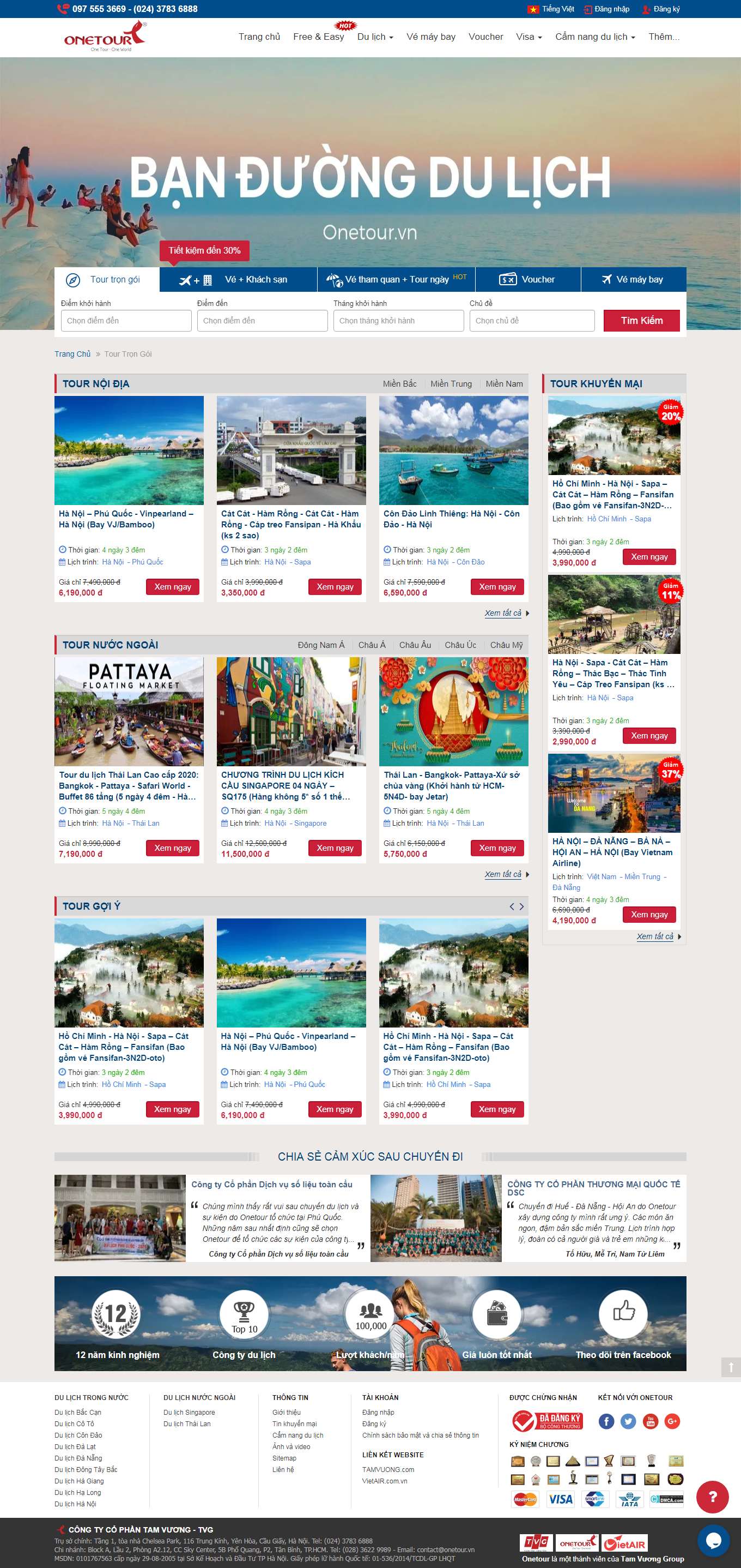 Thiết kế Website Web du lịch tour - onetourvn