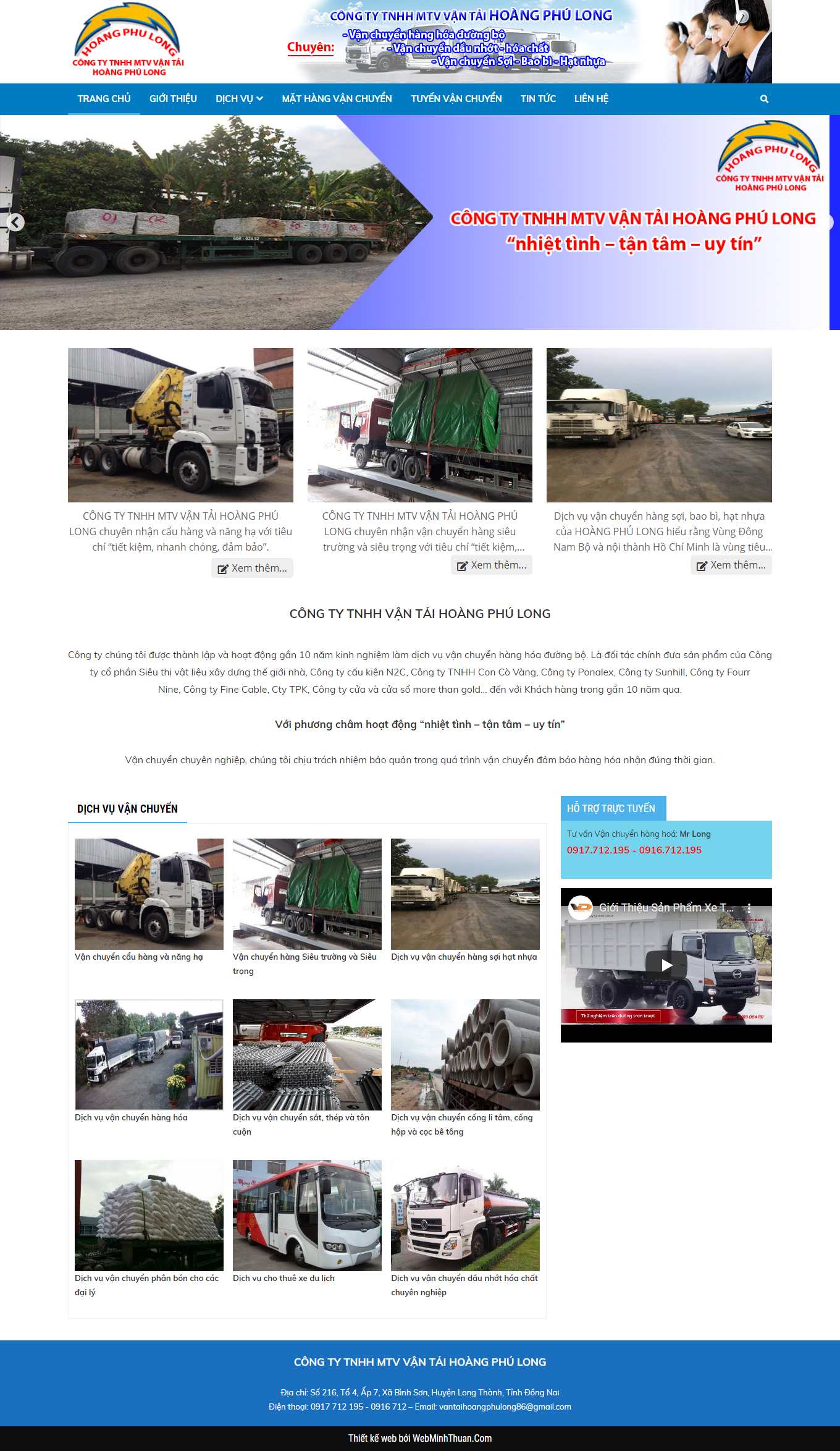 Thiết kế Website Web Vận chuyển Kho bãi - vantaihoangphulongcom