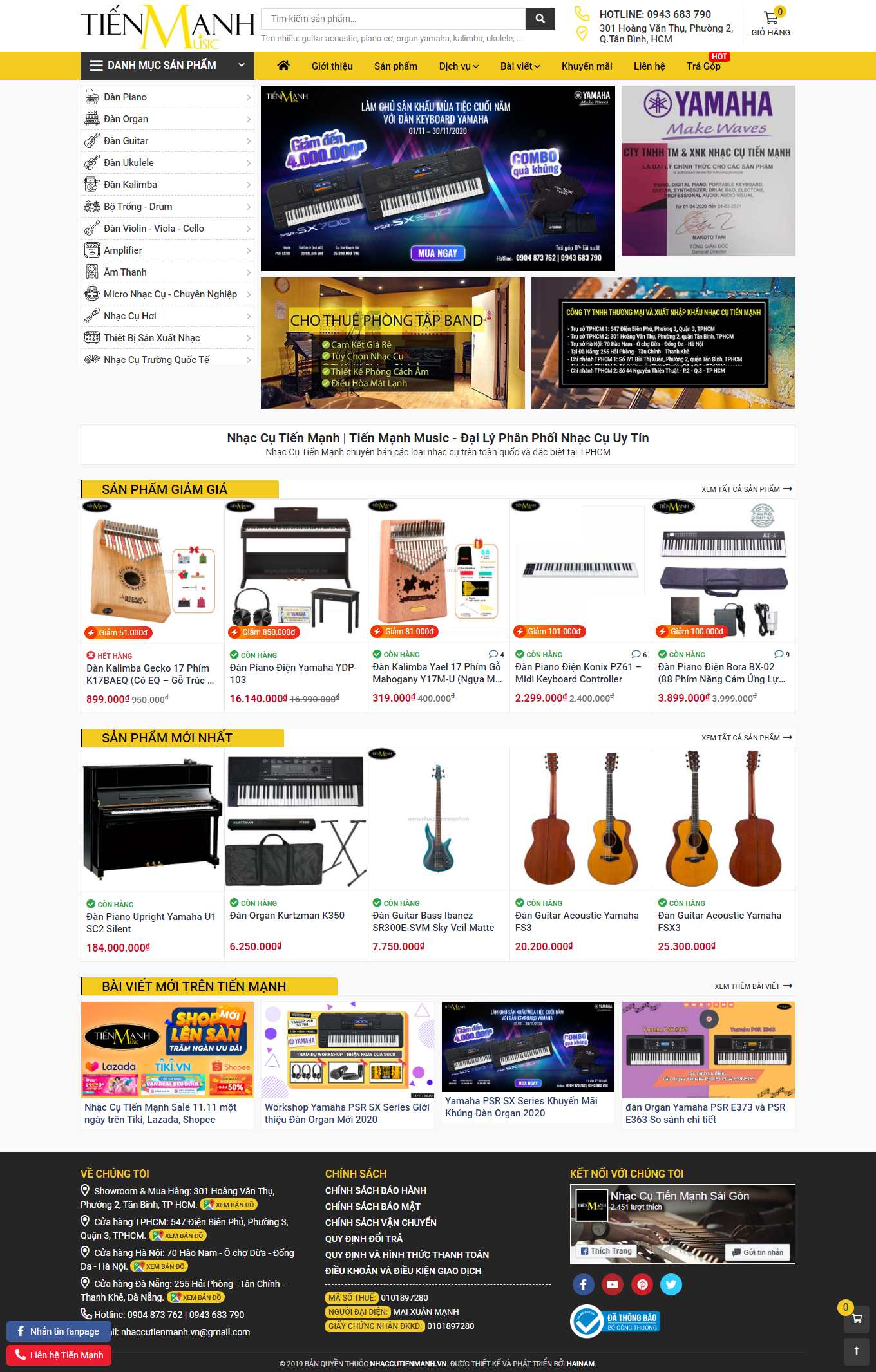 Thiết kế Website Web bán đàn piano, guita, organ - nhaccutienmanhvn