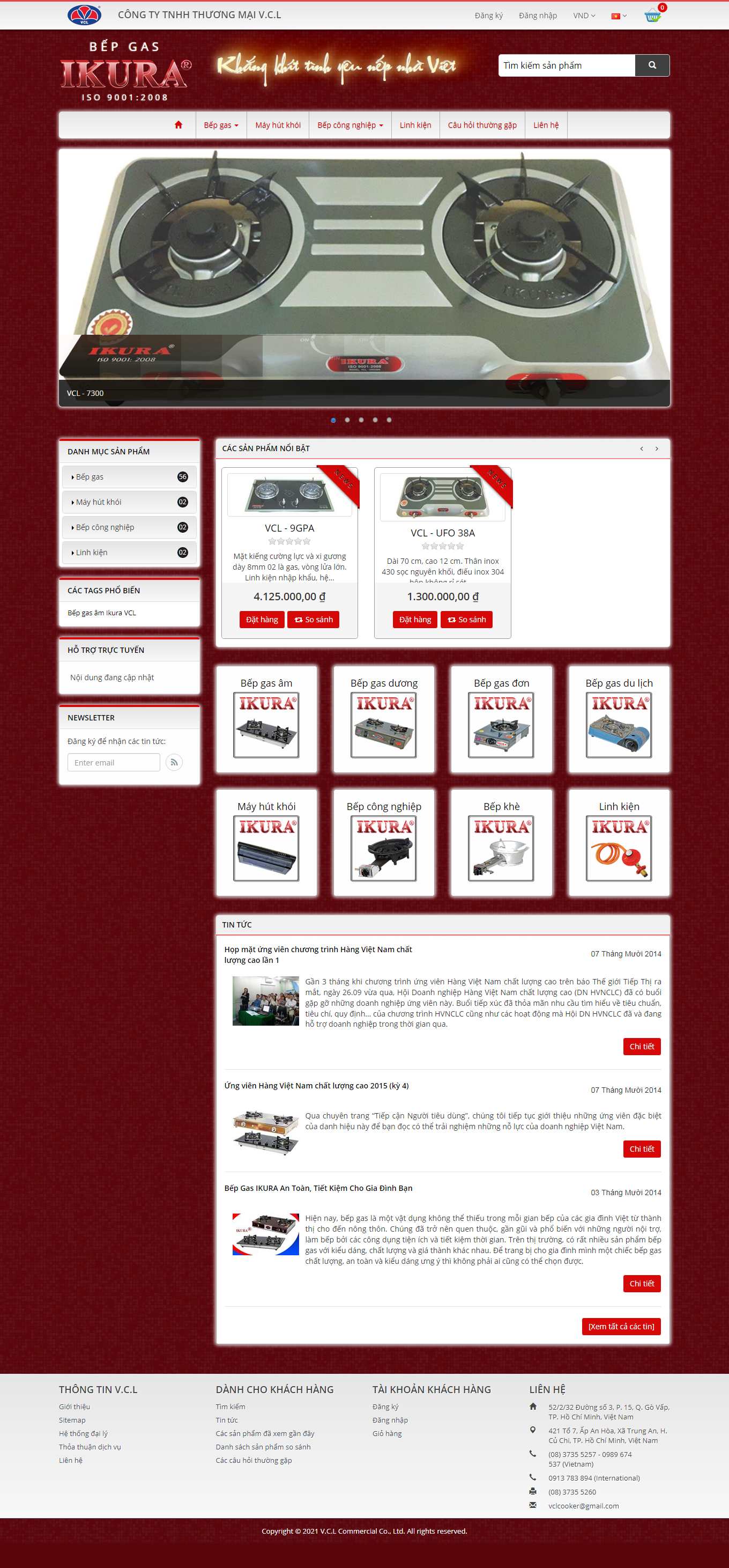 Thiết kế Website Web bán bếp gas - vclcookercom