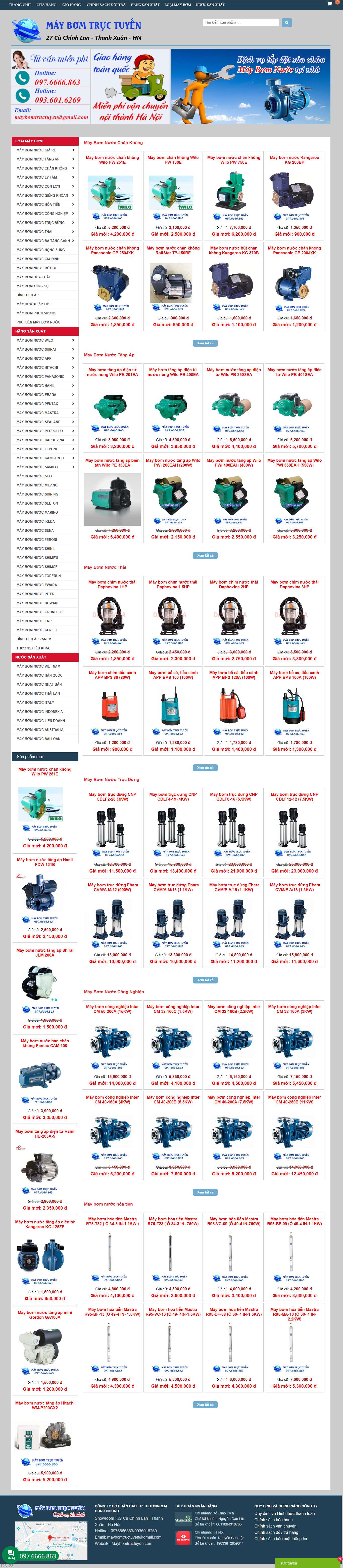 Thiết kế Website Web bán máy bơm - maybomtructuyencom