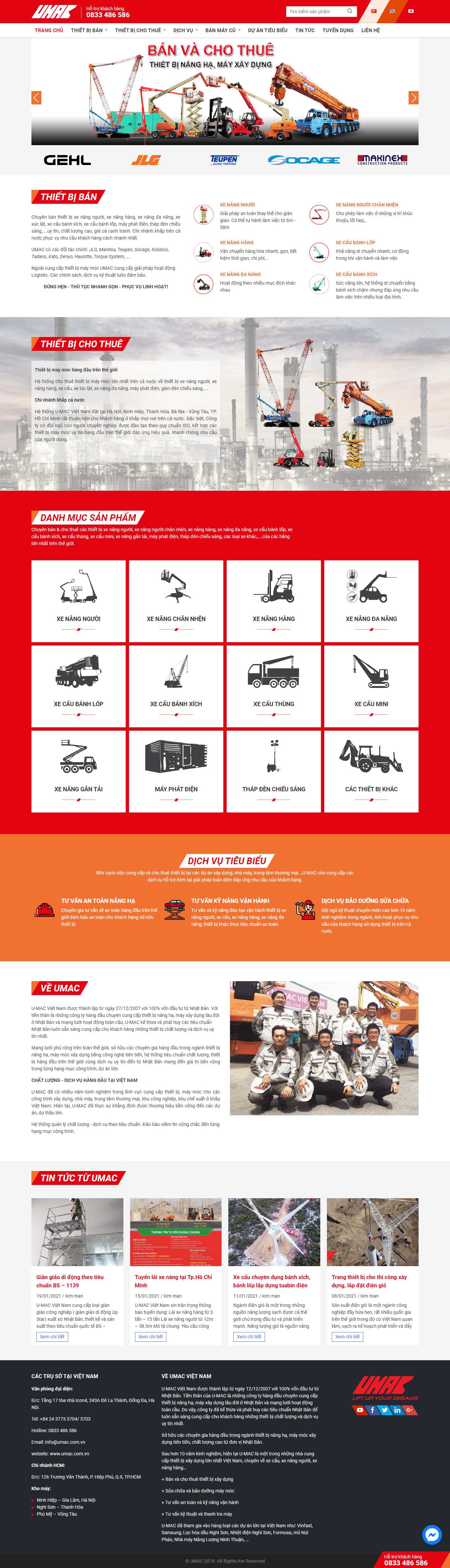 [nagoyavietnam] Thiết kế Website Web máy xúc, cần cẩu, máy công trình - umaccomvn