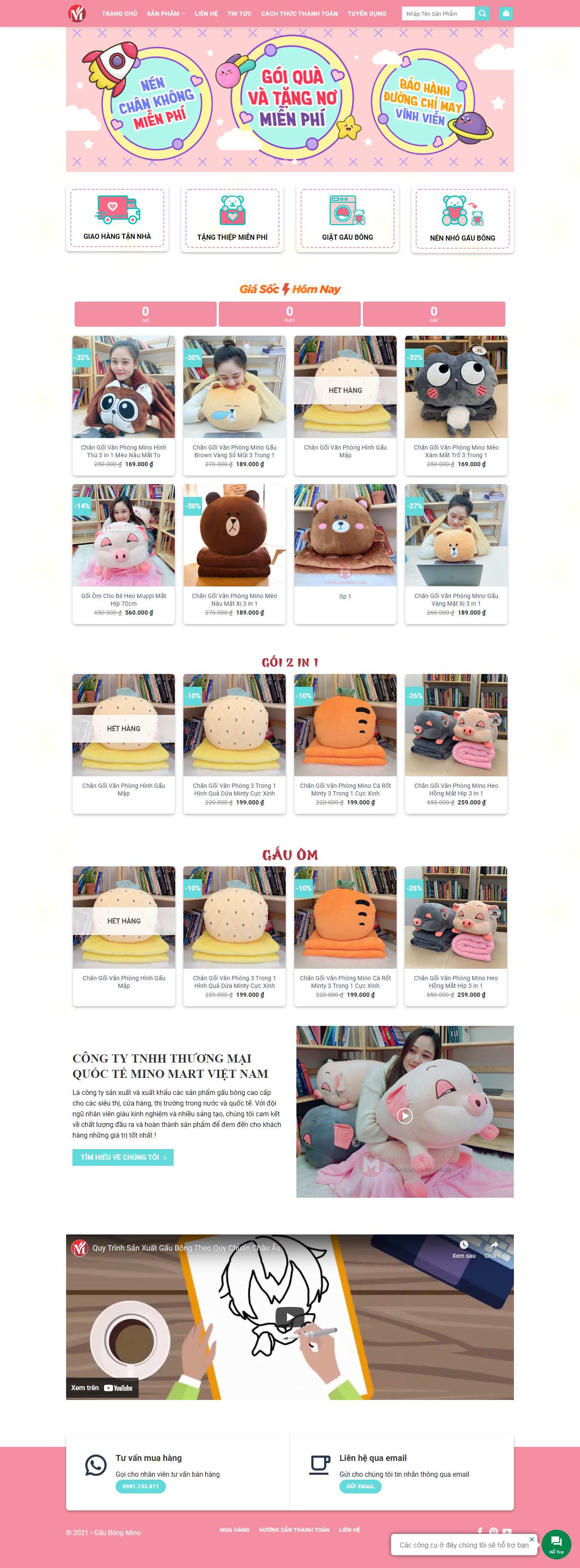 Thiết kế Website Web thú nhồi bông, quà lưu niệm - gaubongminocom