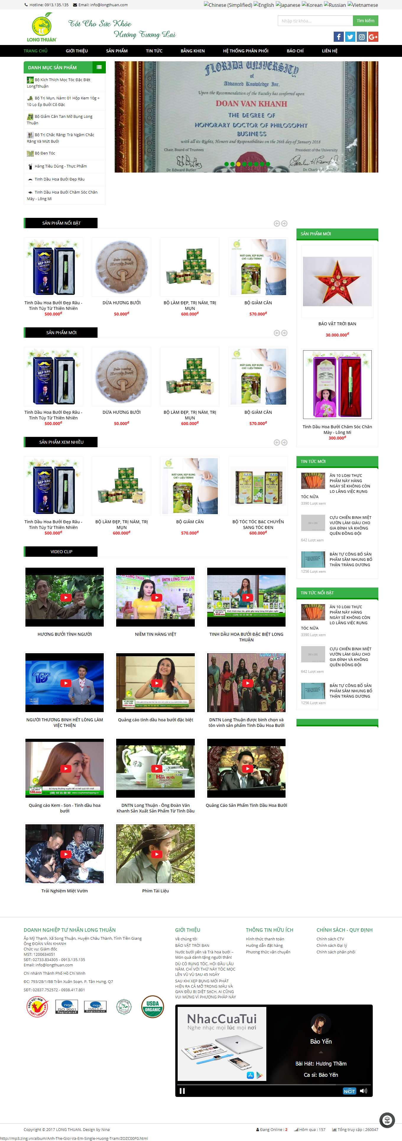 Thiết kế Website Web bán tinh dầu nguyên chất - longthuancom