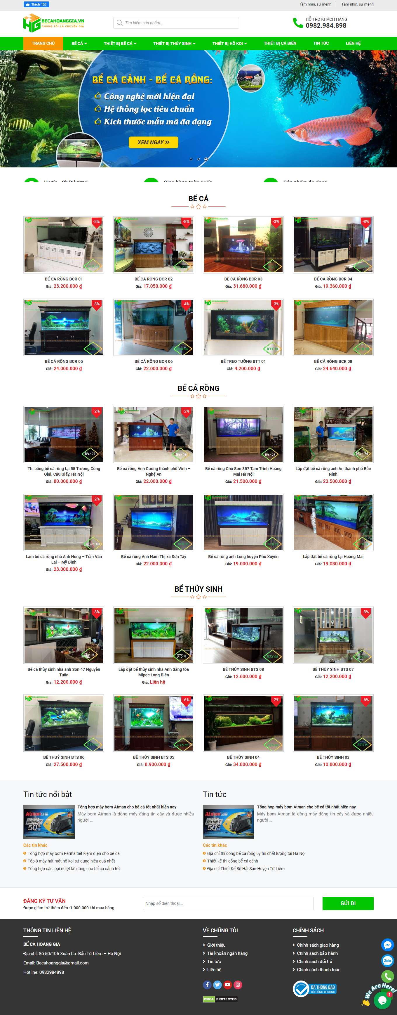 [hungcacanh] Thiết kế Website Web bán cá cảnh - becahoanggiavn