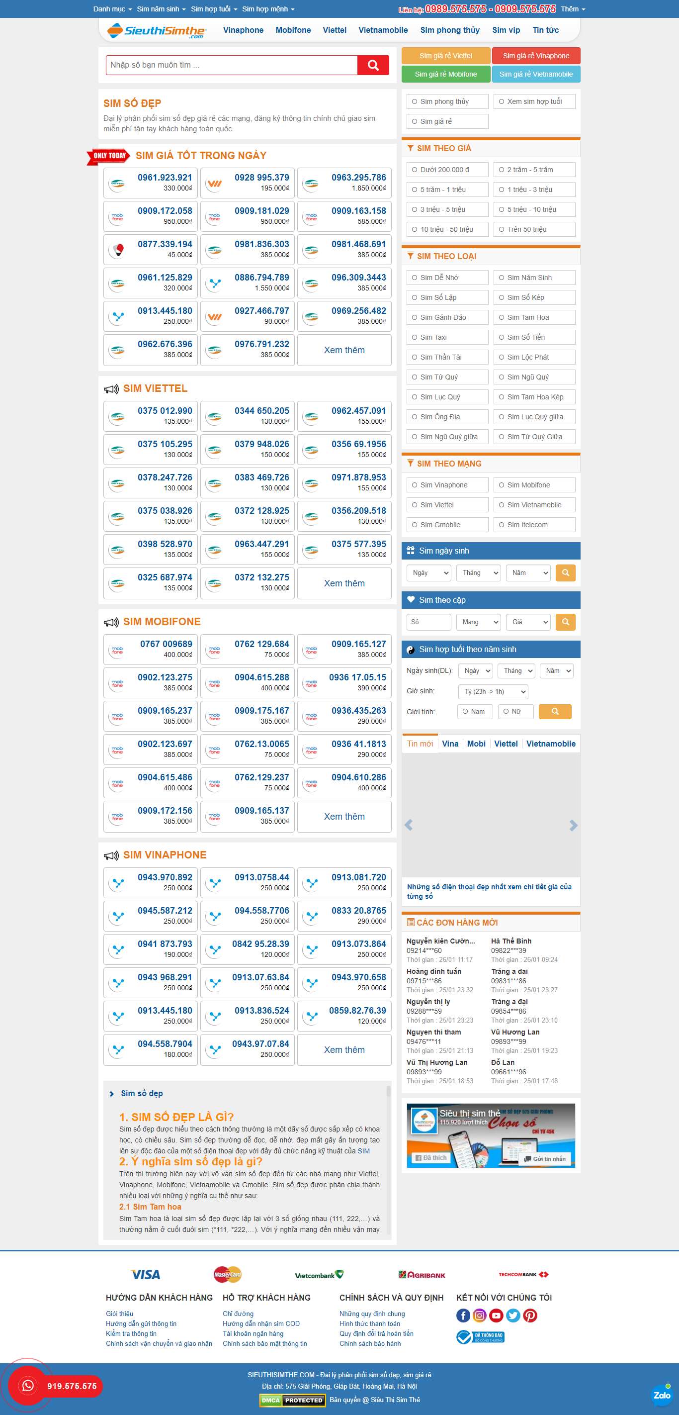 [khosim] Thiết kế Website Web bán sim thẻ - sieuthisimthecom