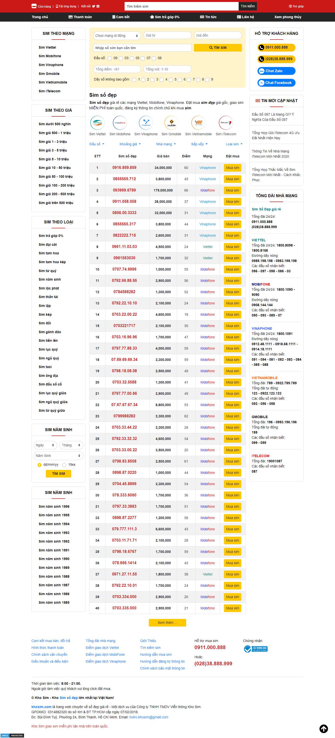 [khosim] Thiết kế Website Web bán sim thẻ - khosimcom