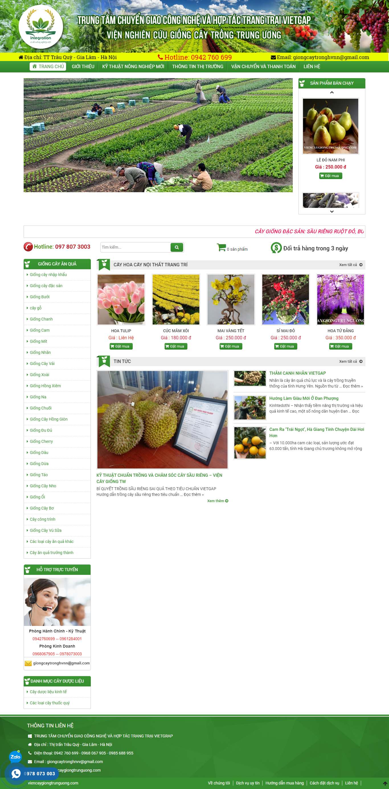 Thiết kế Website Web bán giống cây trồng - viencaygiongtrunguongcom