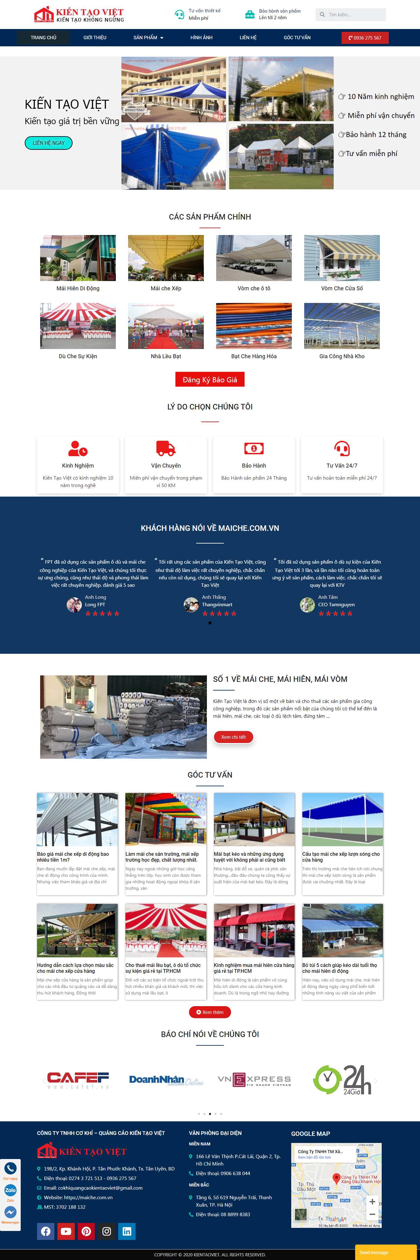 [sieuthimaiche] Thiết kế Website Web bán mái che di động - maichecomvn