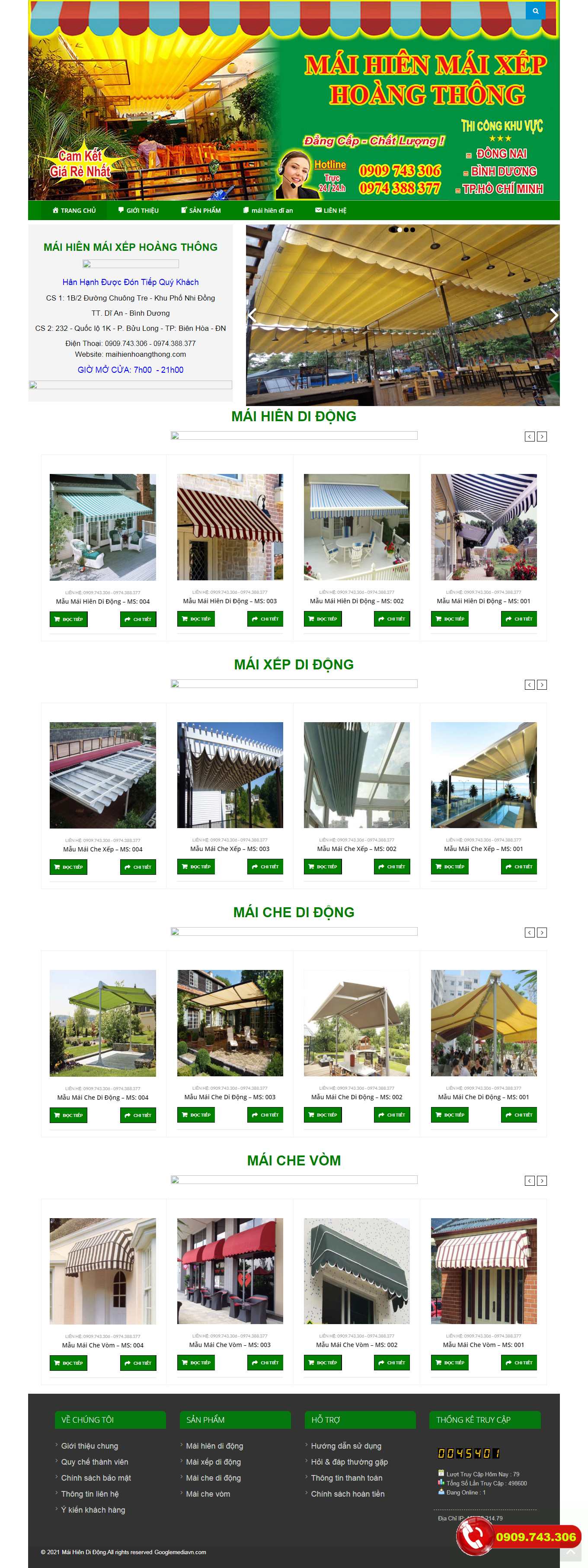 [cokhihoanghuy] Thiết kế Website Web bán mái hiên di động - maihienhoangthongcom