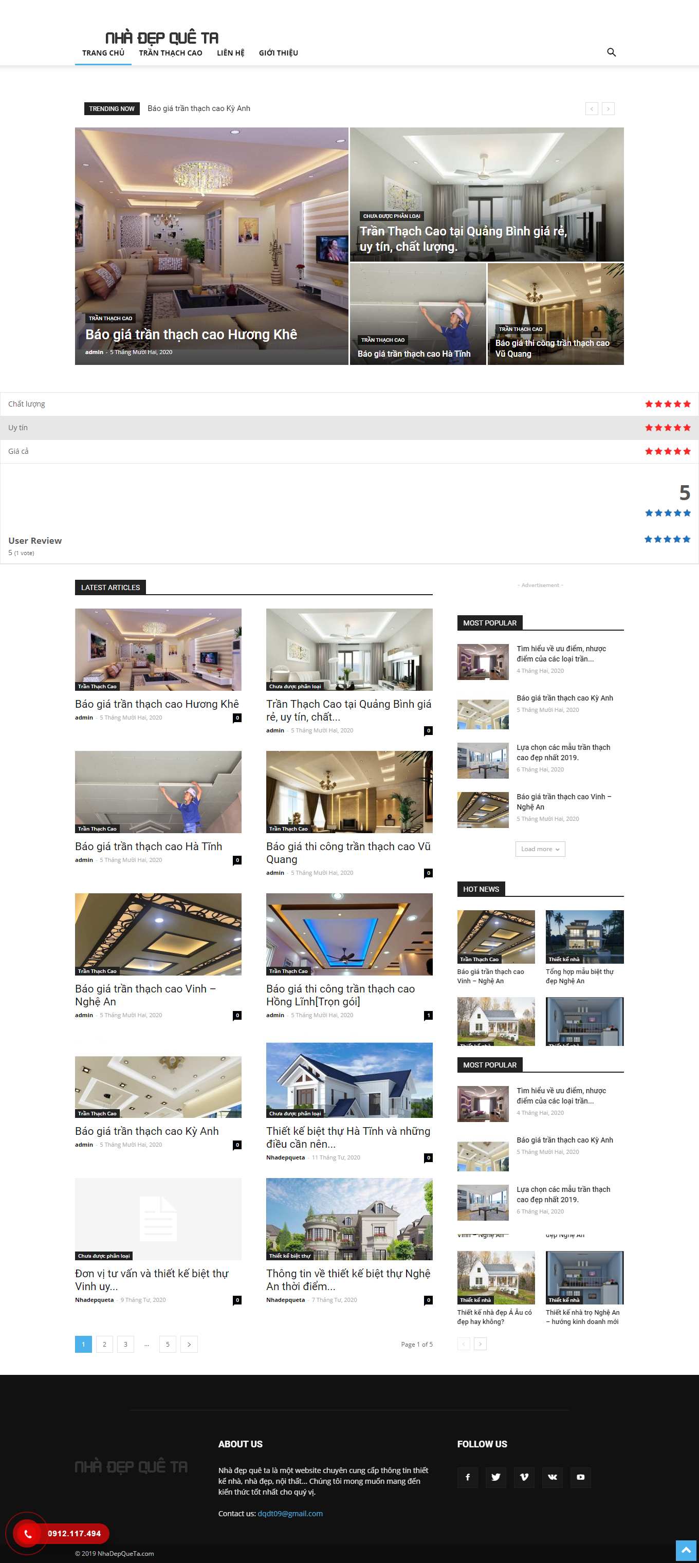 [thachcaodaiphat] Thiết kế Website Web công ty trần thạch cao - nhadepquetacom