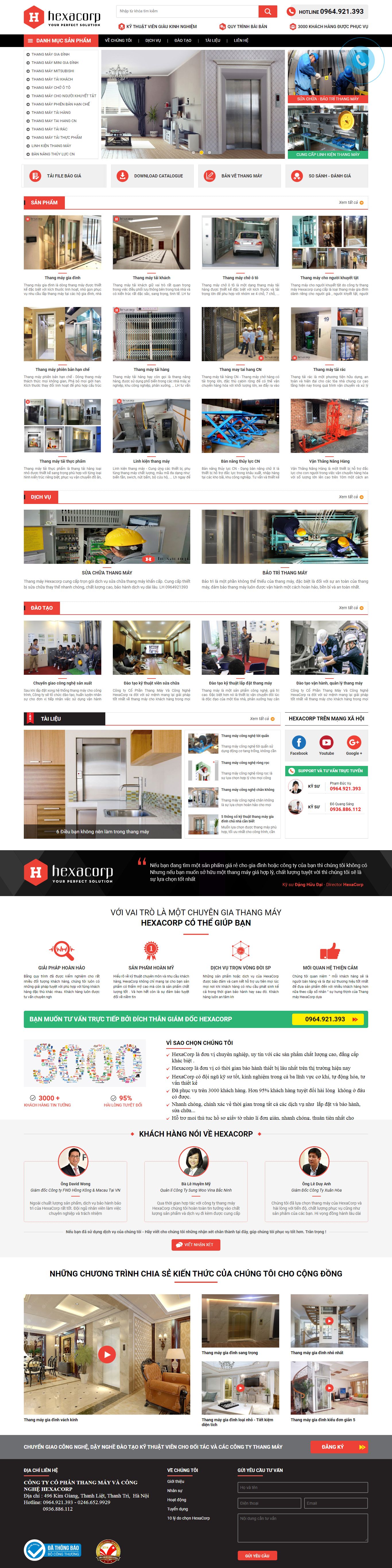 Thiết kế Website Web bán, lắp đặt thang máy - thangmayhexacorpcom