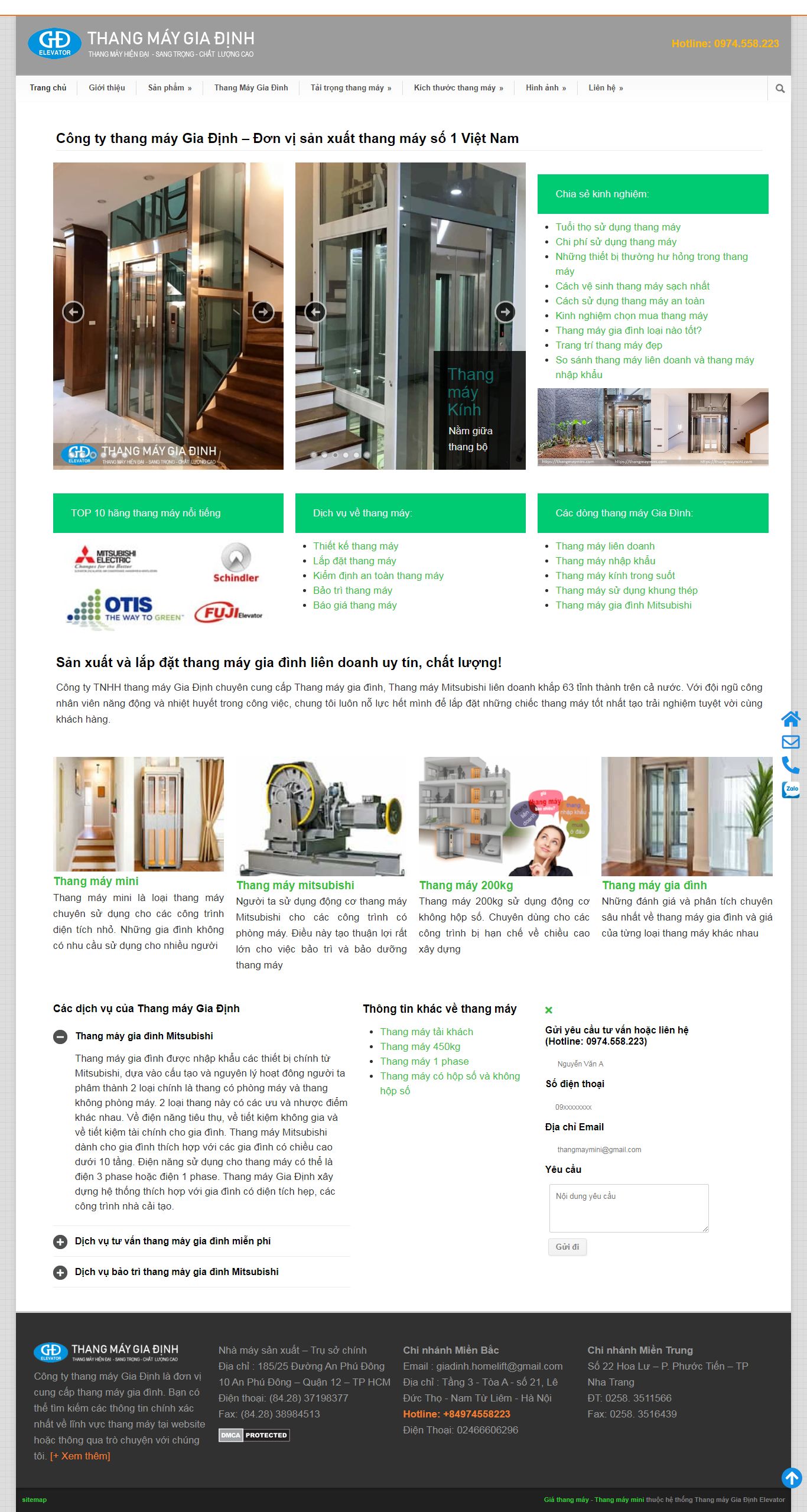 Thiết kế Website Web bán, lắp đặt thang máy - thangmayminicom