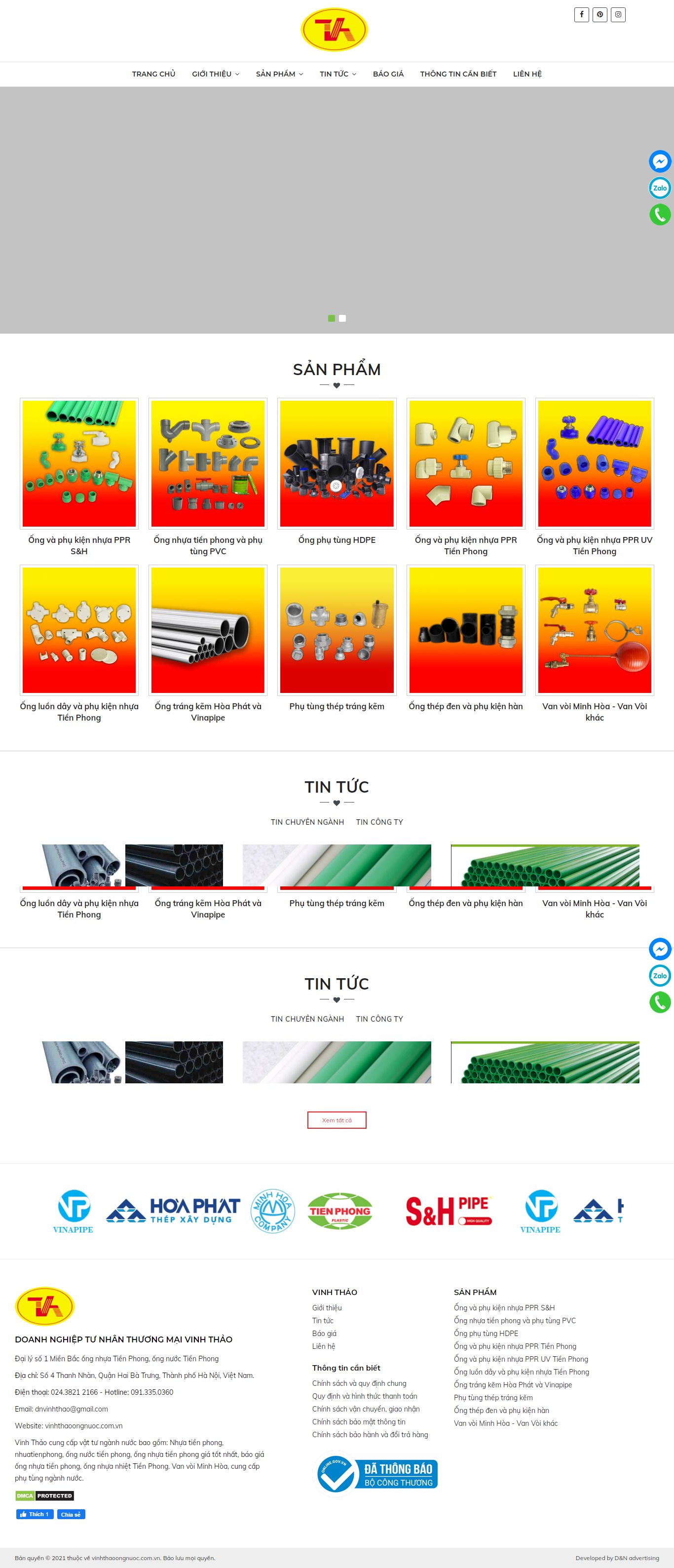 Thiết kế Website web ống nhựa - vinhthaoongnuoccomvn