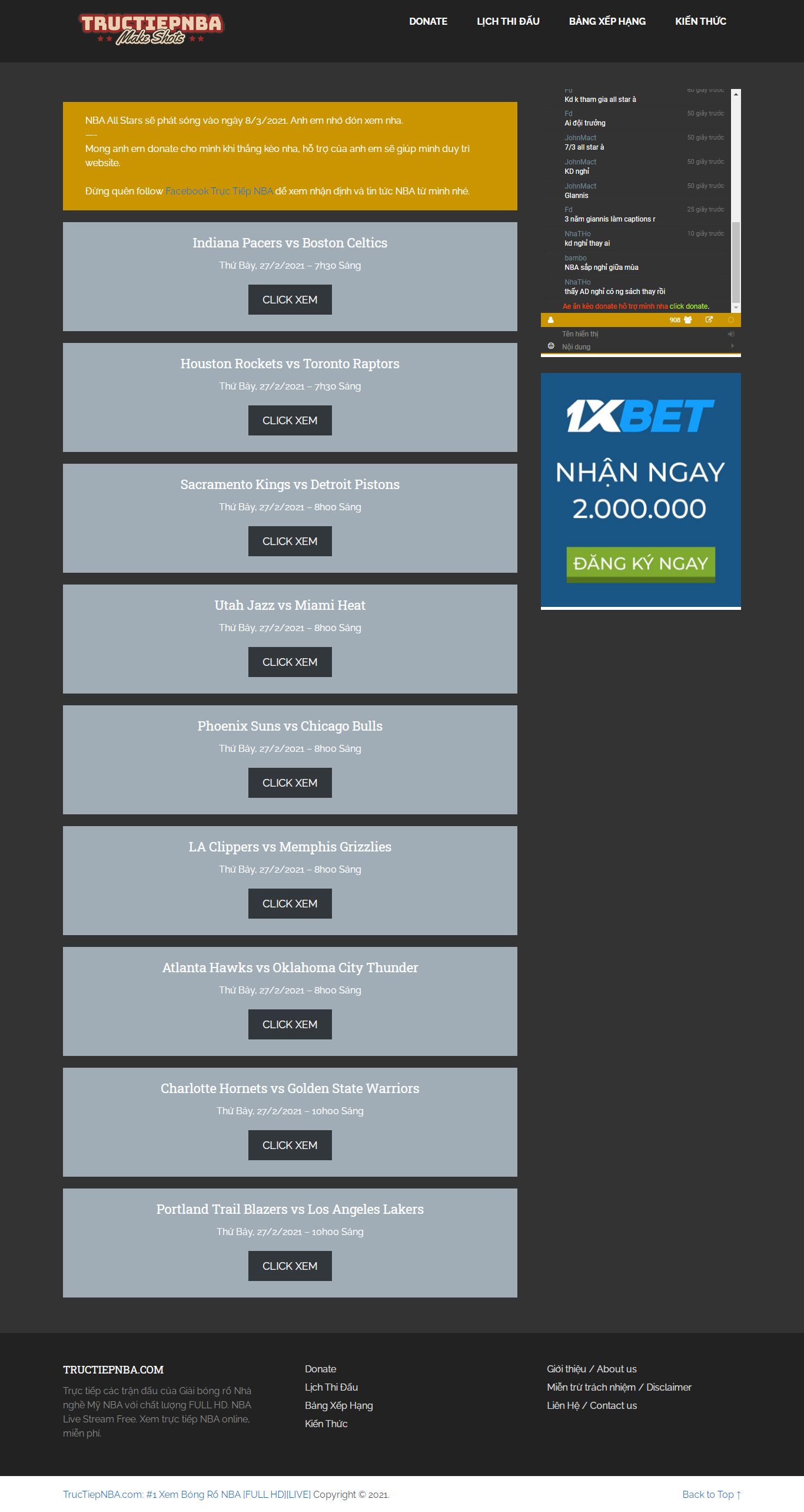 Thiết kế Website web trực tiếp bóng rổ - tructiepnbacom