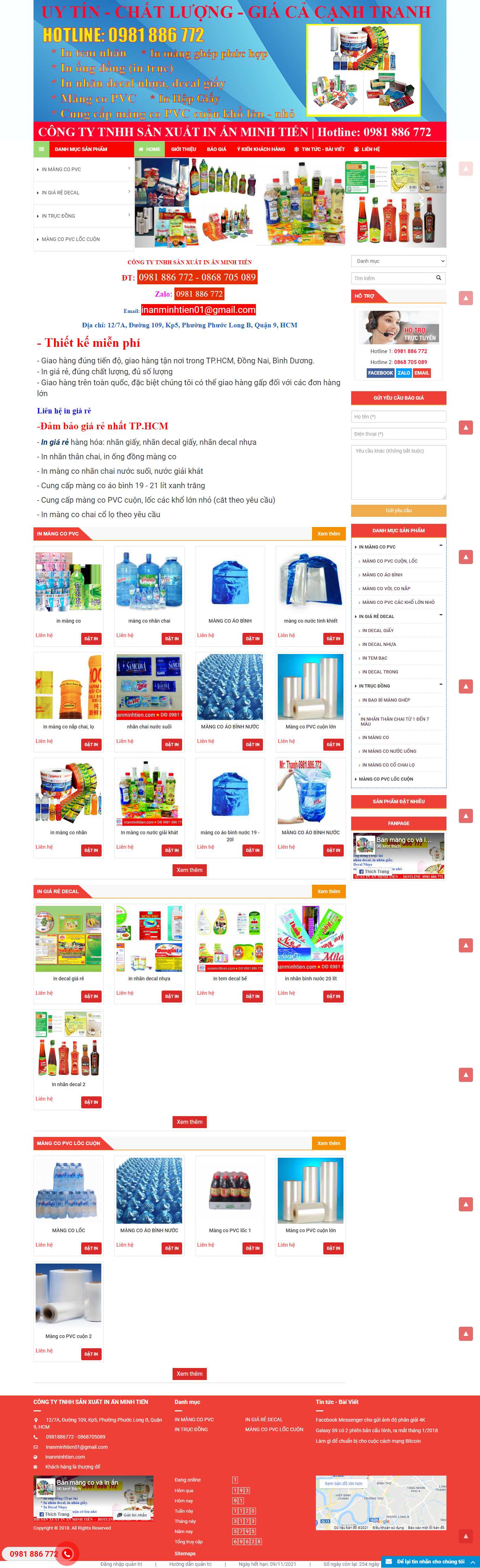 Thiết kế Website web bán màng co - inanminhtiencom