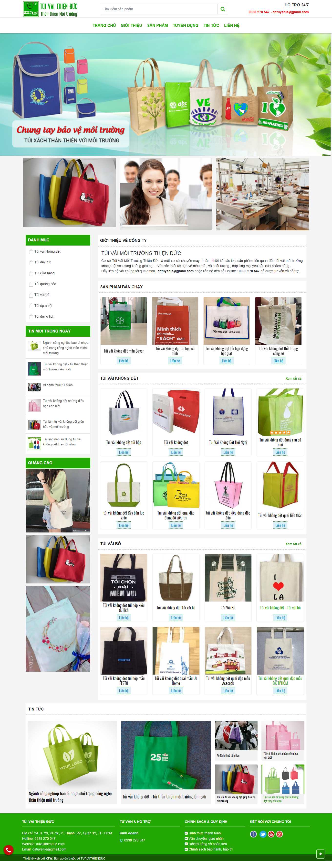 Thiết kế Website web bán túi vải không dệt - tuivaithienduccom
