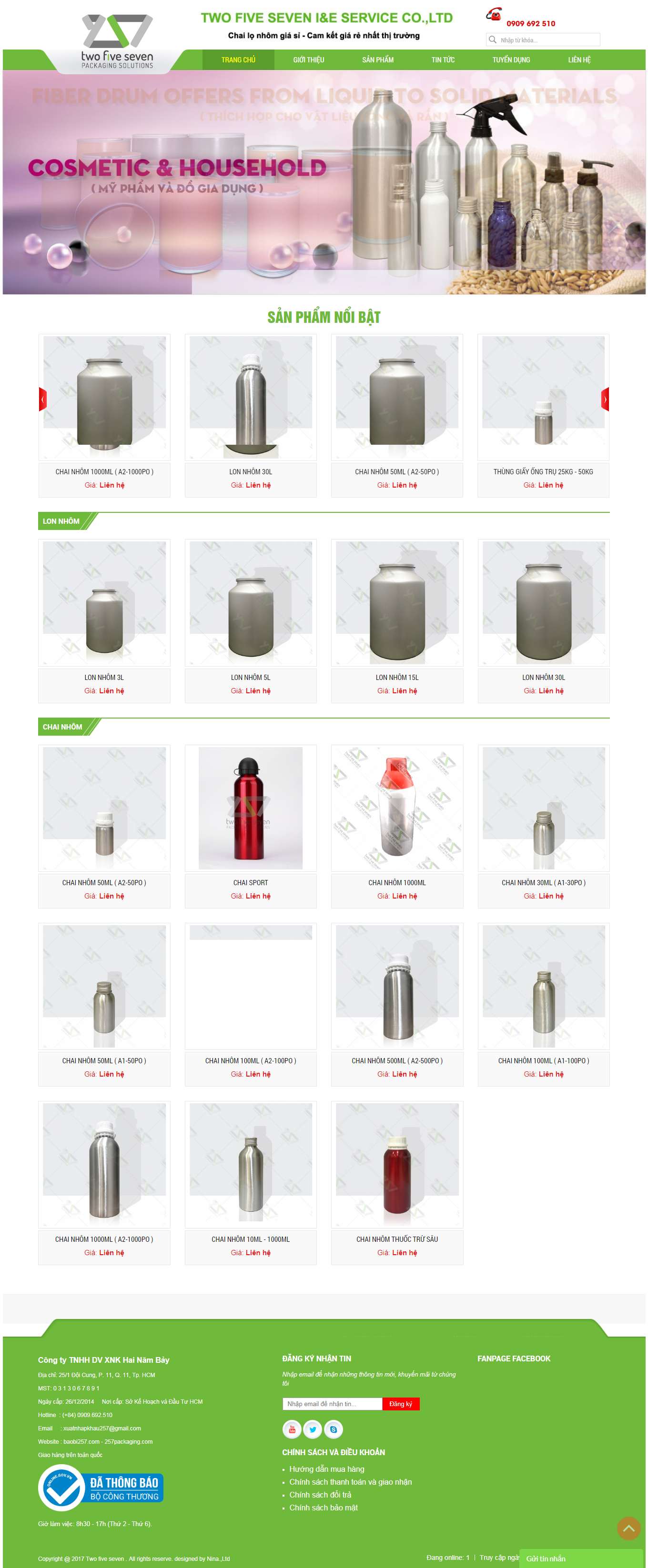 Thiết kế Website web bán nắp nhôm - 257packagingcom