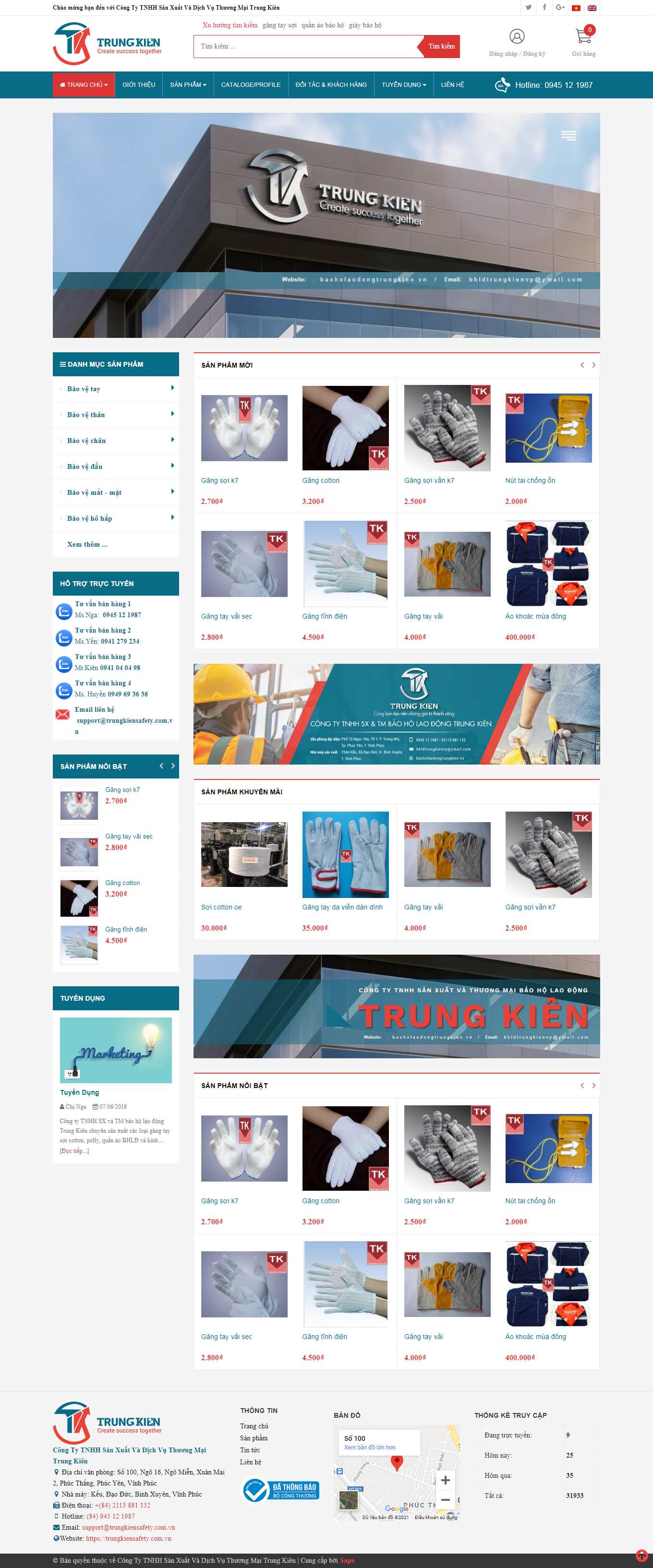 Thiết kế Website web bán găng tay bảo hộ - trungkiensafetycomvn