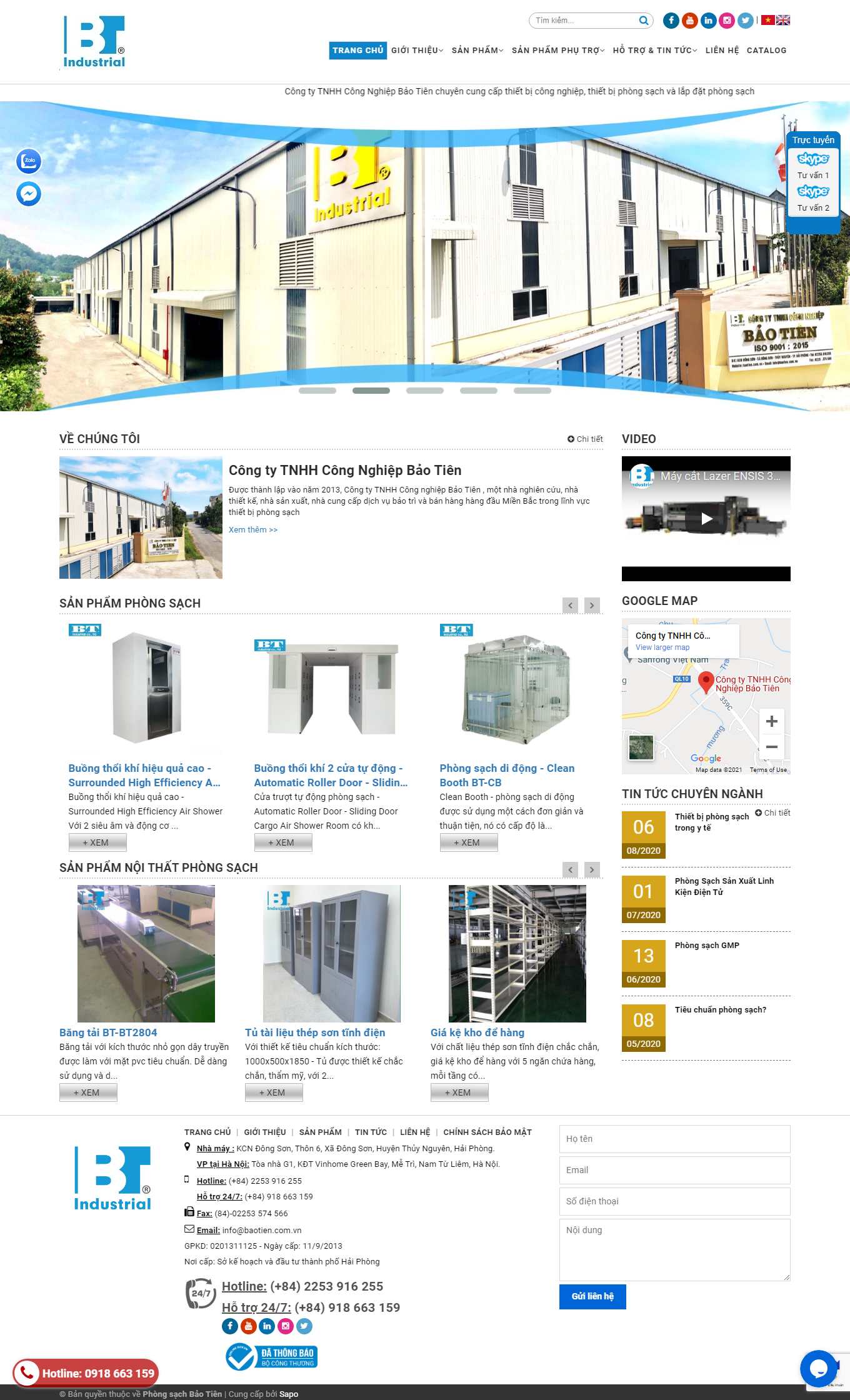 Thiết kế Website web trang thiết bị phòng sạch - baotiencomvn