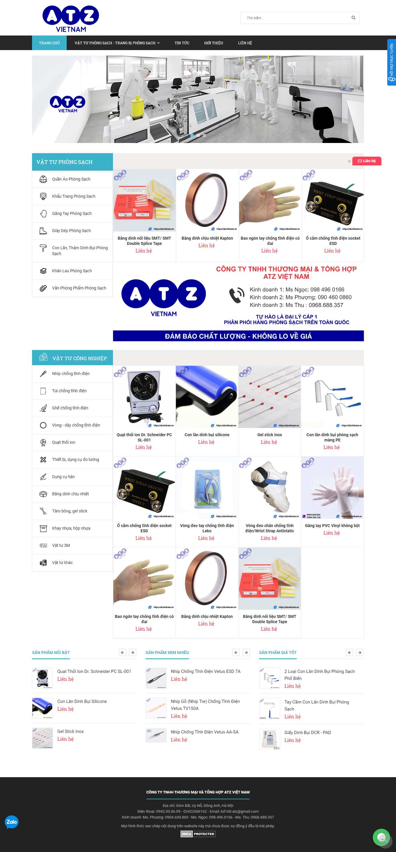 Thiết kế Website web trang thiết bị phòng sạch - atzvietnamvn